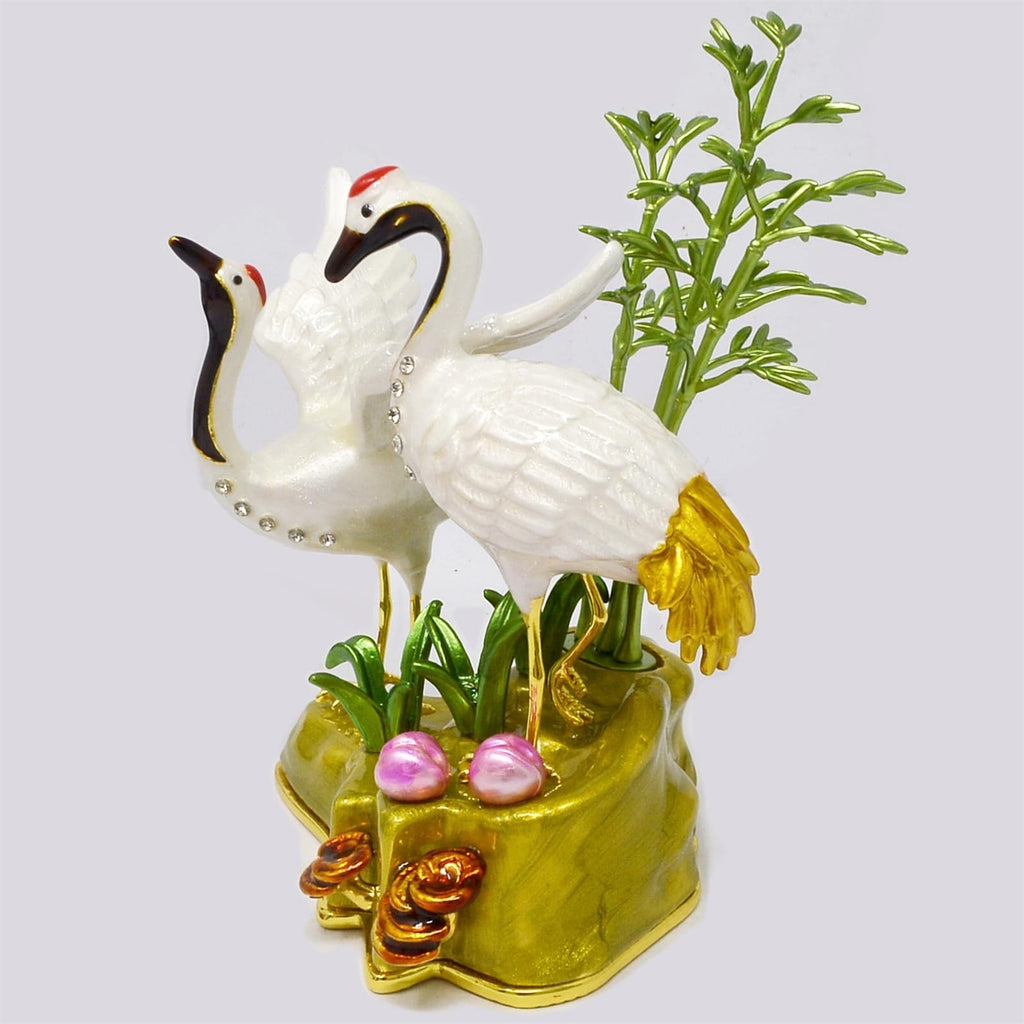 Feng Shui Pair of Crane with Peaches and Bamboo Home Decoration - ceramic feng shui figurine