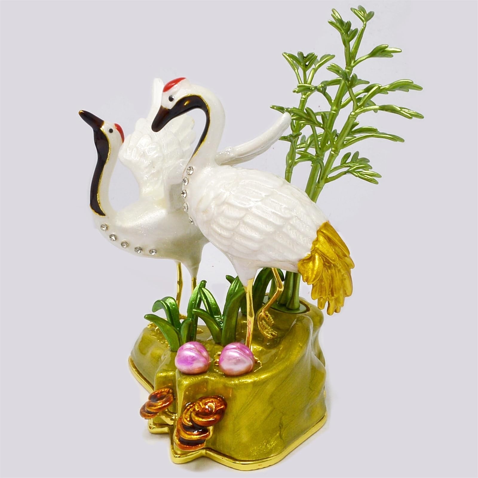 Feng Shui Pair of Crane with Peaches and Bamboo Home Decoration - ceramic feng shui figurine