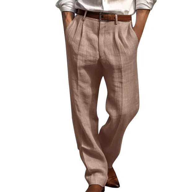 WELLTH HOUSE Men's Linen Blend Straight Leg Office Pants - Wellth House