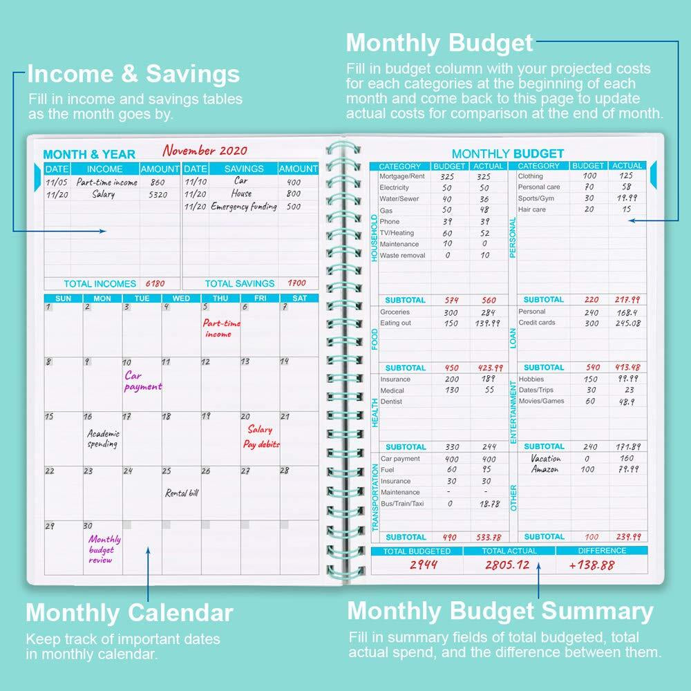 Undated Budget Planner Monthly Finance Organizer with Expense Tracker Notebook
