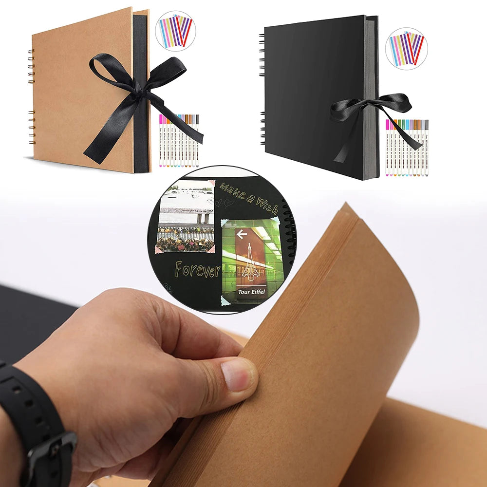 ZK20 80 Sides Black Memory Books DIY Craft Photo Albums Scrapbook Cover Kraft Album for Wedding Anniversary Gifts Memory Books