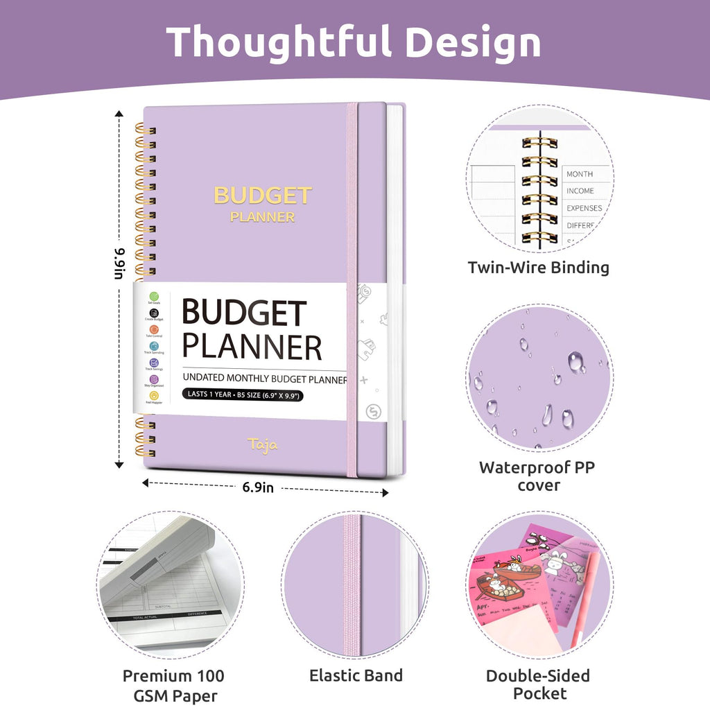 Budget Planner - Monthly Budget Book with Expense Tracker Notebook, Undated Bill Organizer & Finance Planner to Take Control of Your Money, Account Book to Manage Your Finances-Black