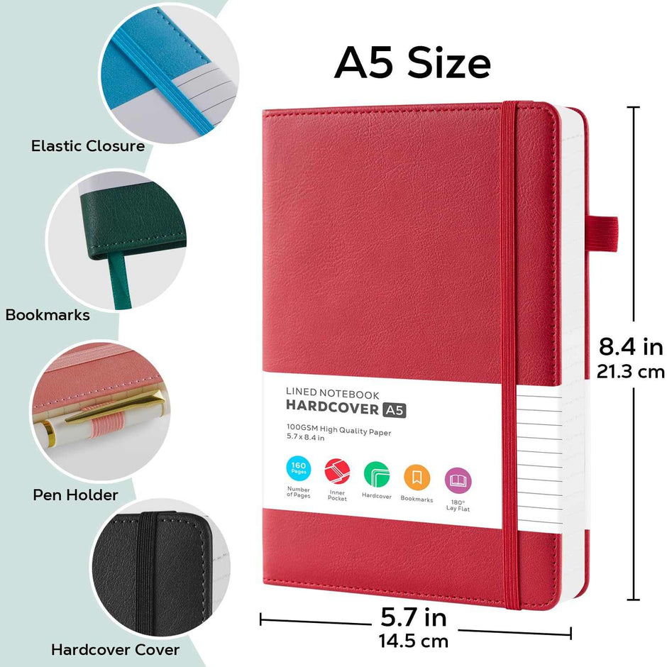 WELLTH HOUSE A5 Leather Hardcover Journal Notebook - Wellth House