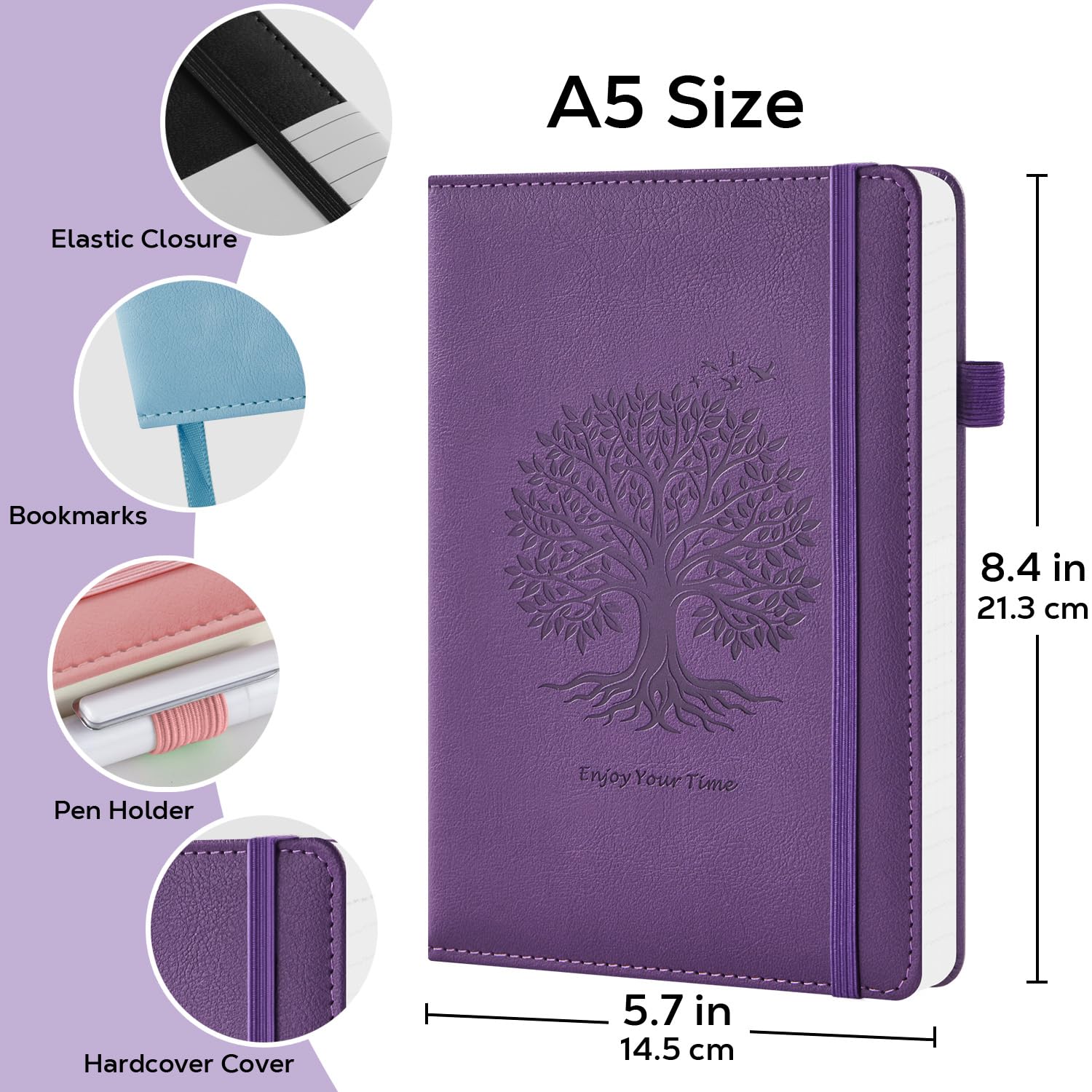 Lined Journal Notebook, A5 (5.7'' x 8.4"), 2 Pack Journaling Notebooks for Women Men Writing Work, Leather Hardcover, 160 Pages per Note Book, 100GSM Thick Paper, School Office Supplies, Black & Brown