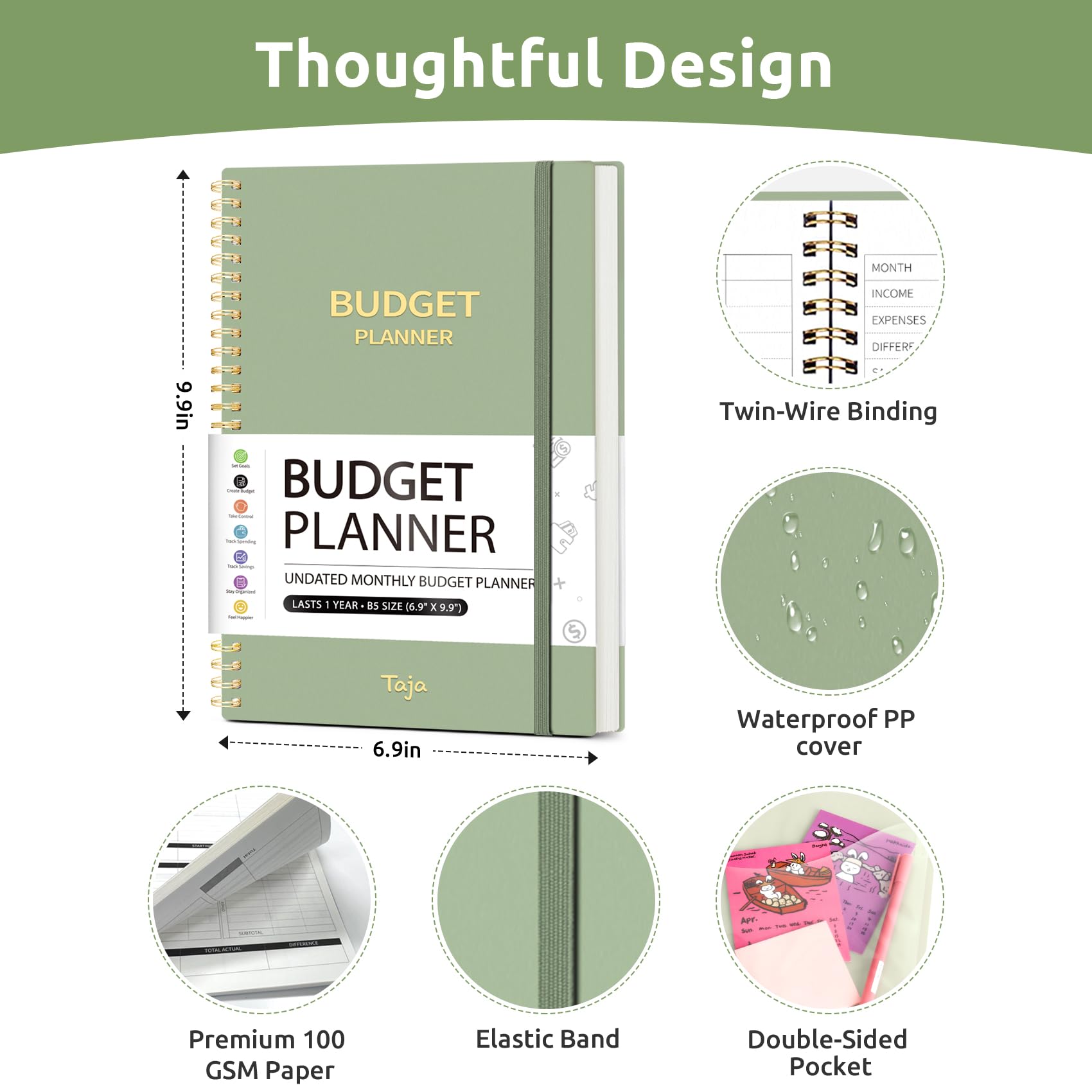 Budget Planner - Monthly Budget Book with Expense Tracker Notebook, Undated Bill Organizer & Finance Planner to Take Control of Your Money, Account Book to Manage Your Finances-Black