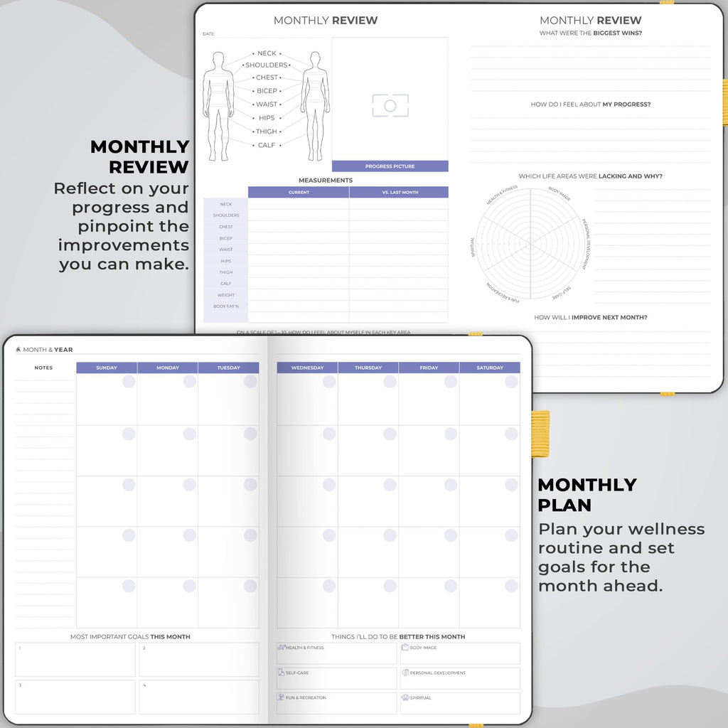 Clever Fox Fitness & Food Journal – Nutrition & Workout Planner for Women & Men – Diet & Gym Exercise Log Book with Calendars, Diet & Training Trackers - Undated, A5 Size, Hardcover (Grey)