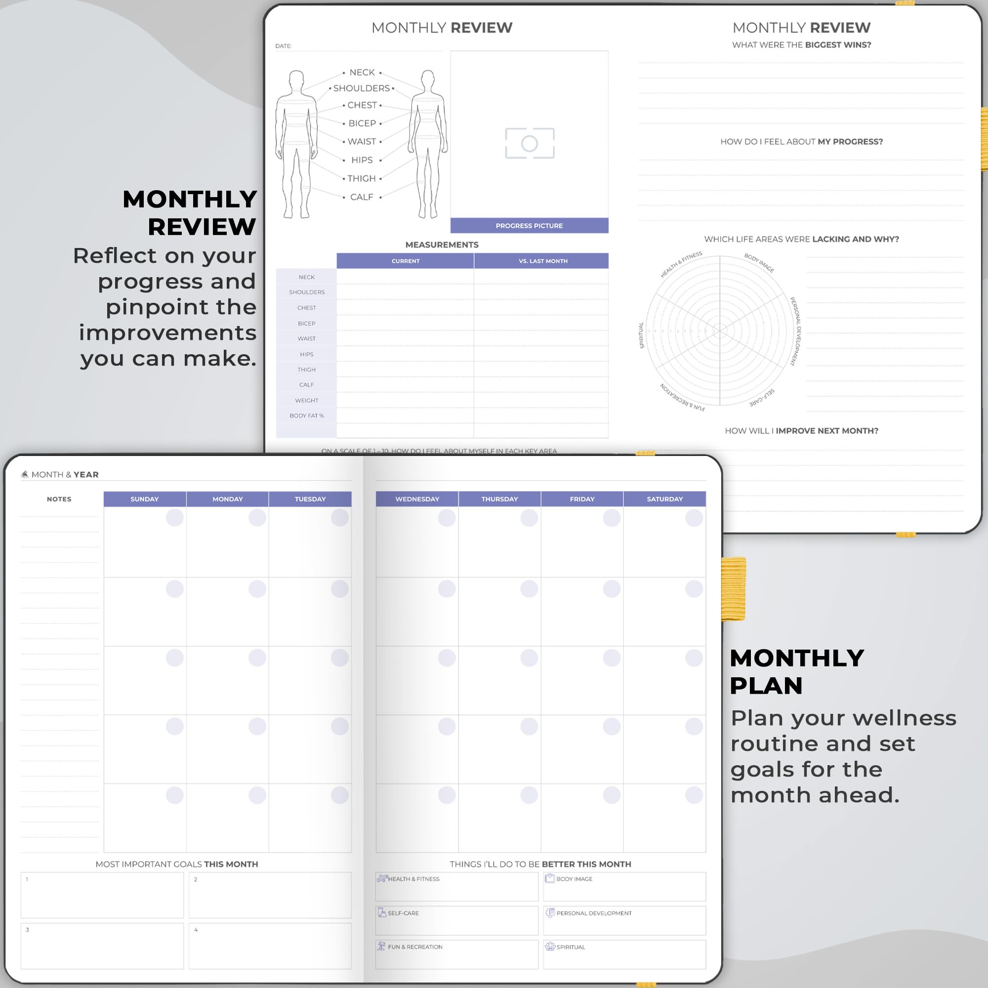 Clever Fox Fitness & Food Journal – Nutrition & Workout Planner for Women & Men – Diet & Gym Exercise Log Book with Calendars, Diet & Training Trackers - Undated, A5 Size, Hardcover (Grey)