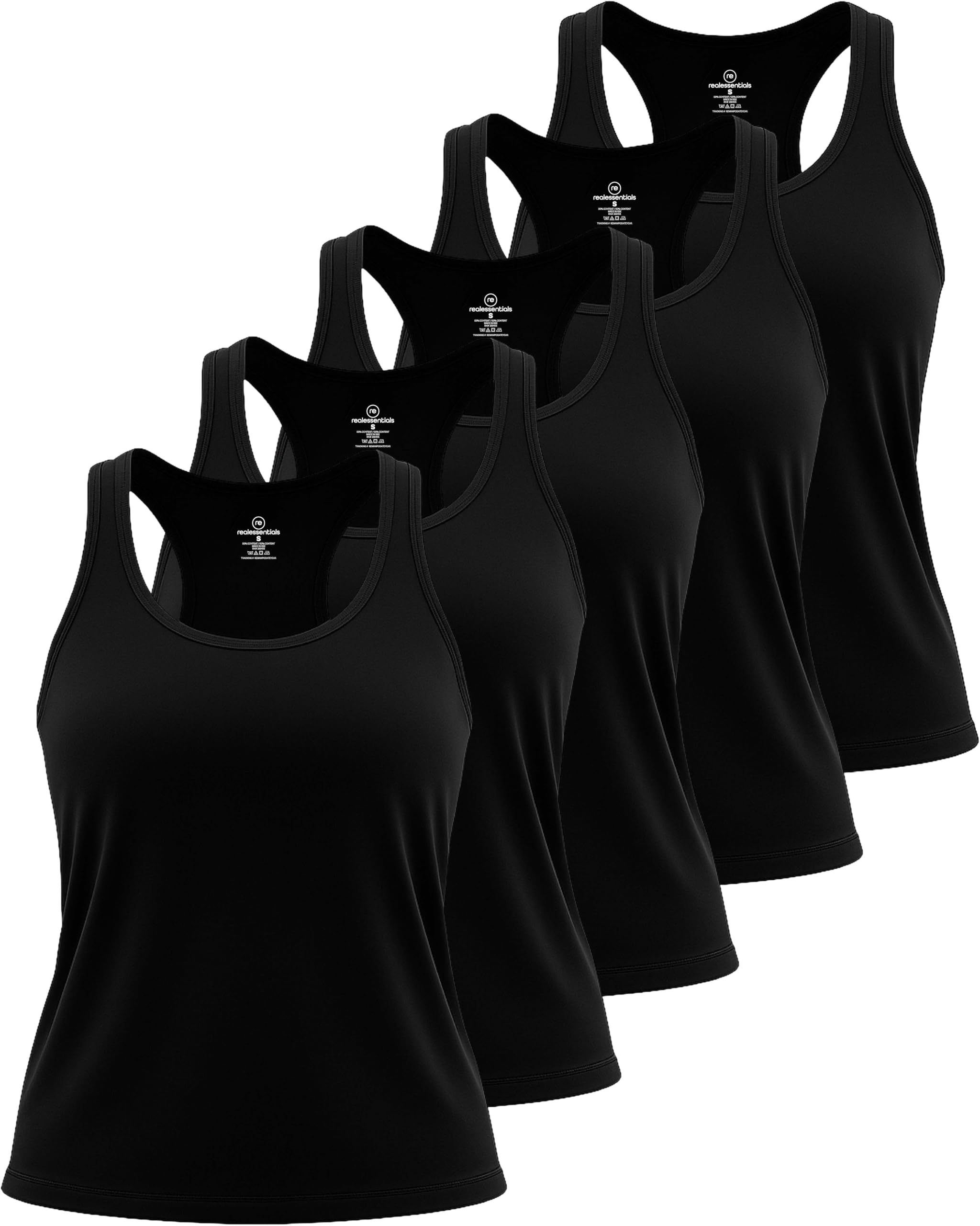 Real Essentials 5 Pack: Women's Racerback Tank Top Dry-Fit Athletic Performance Yoga Activewear (Available in Plus Size)