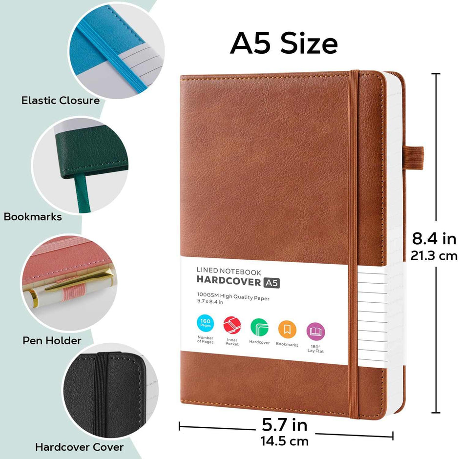 WELLTH HOUSE A5 Leather Hardcover Journal Notebook - Wellth House