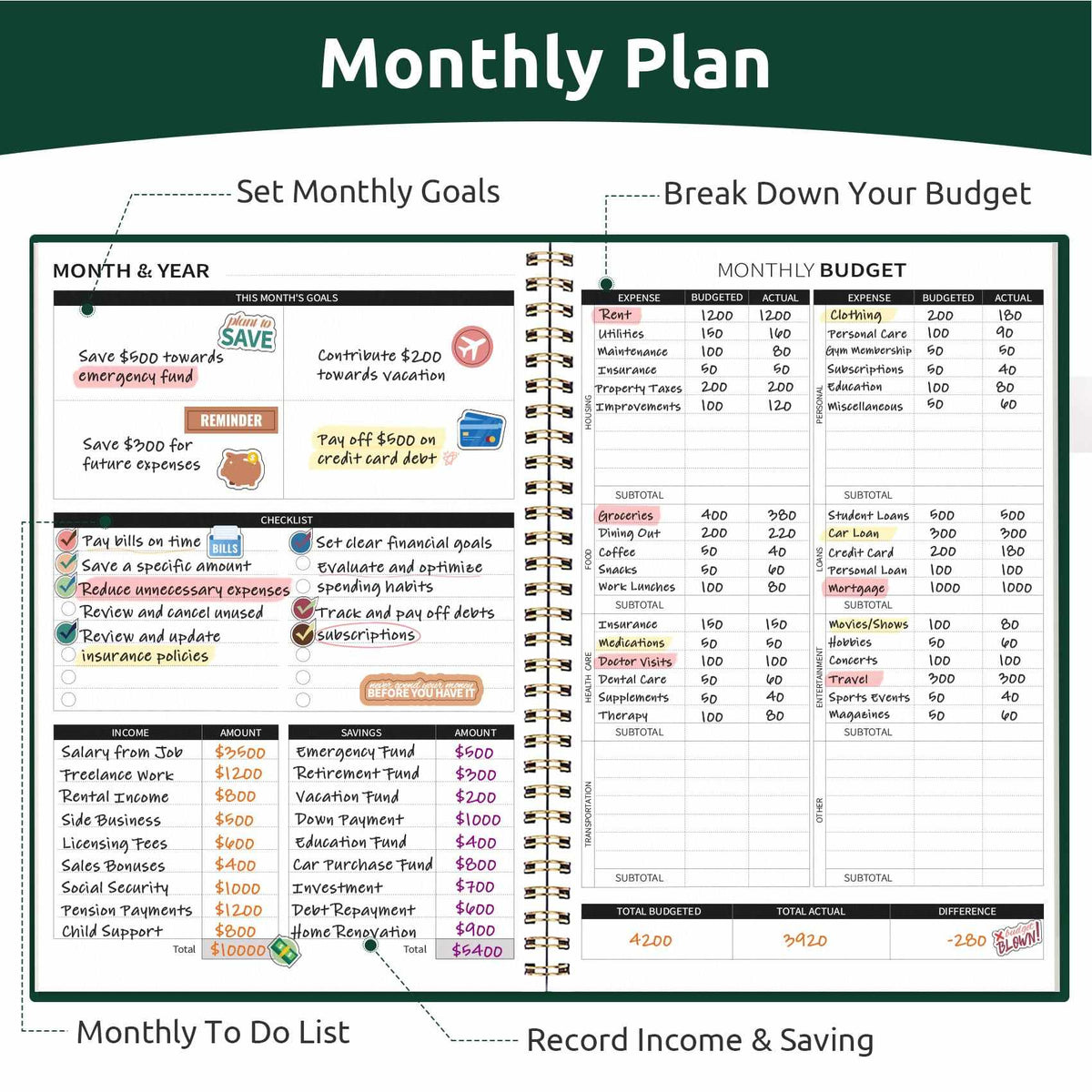 WELLTH HOUSE Budget Planner Expense Tracker Book - Wellth House