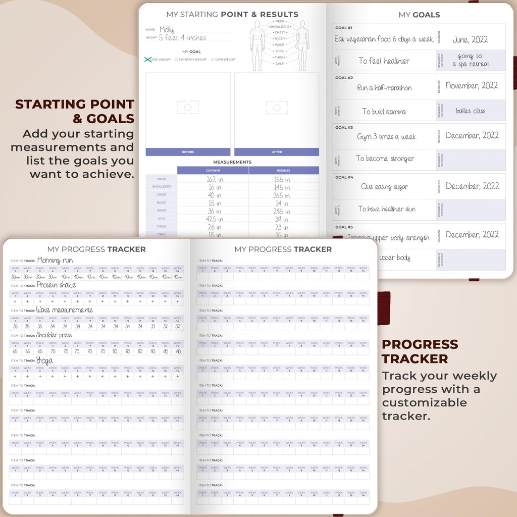 Clever Fox Fitness & Food Journal – Nutrition & Workout Planner for Women & Men – Diet & Gym Exercise Log Book with Calendars, Diet & Training Trackers - Undated, A5 Size, Hardcover (Grey)