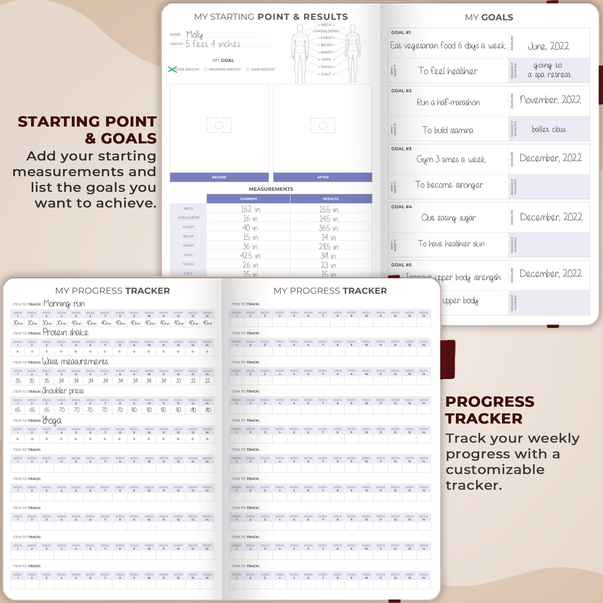Clever Fox Fitness & Food Journal – Nutrition & Workout Planner for Women & Men – Diet & Gym Exercise Log Book with Calendars, Diet & Training Trackers - Undated, A5 Size, Hardcover (Grey)