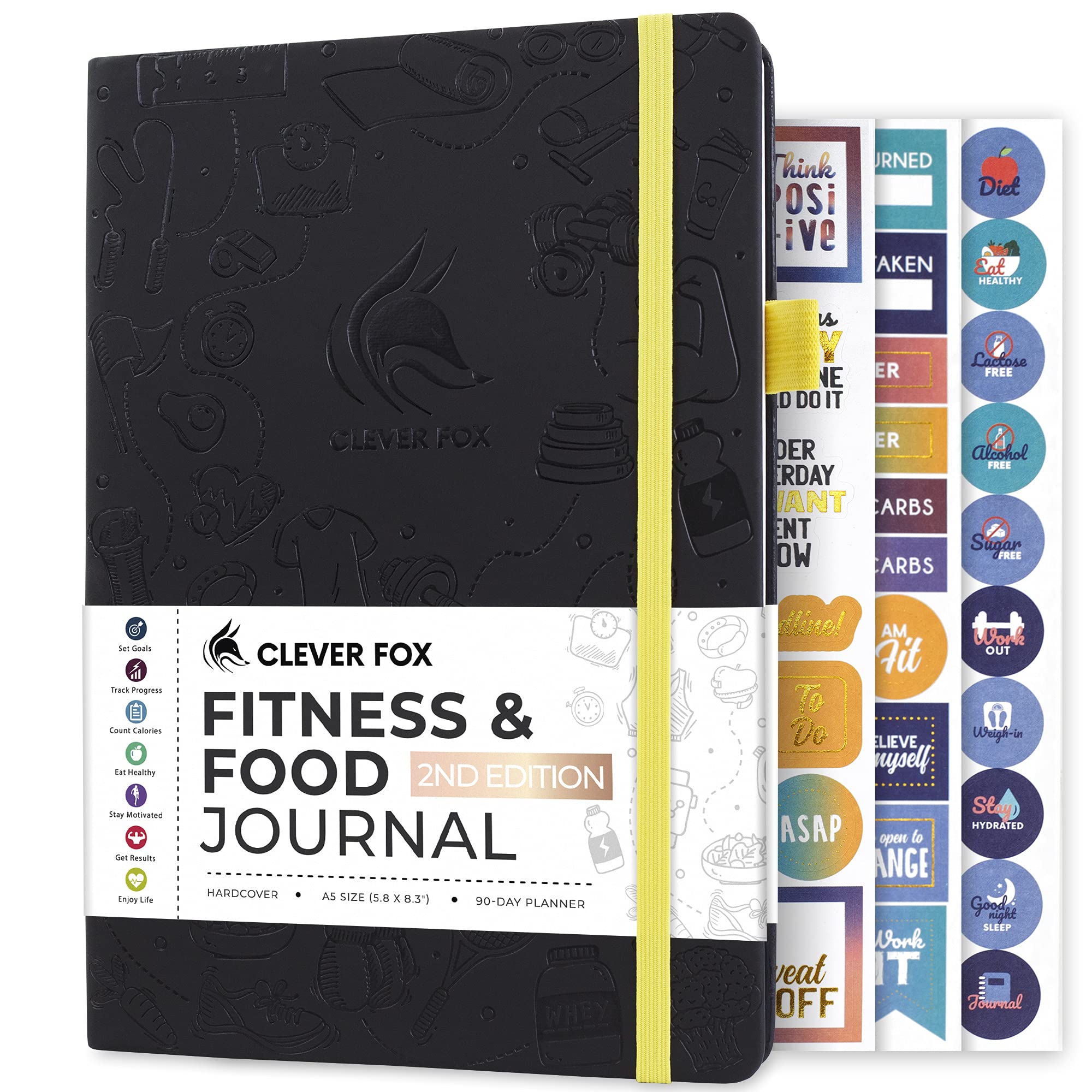 Clever Fox Fitness & Food Journal – Nutrition & Workout Planner for Women & Men – Diet & Gym Exercise Log Book with Calendars, Diet & Training Trackers - Undated, A5 Size, Hardcover (Grey)