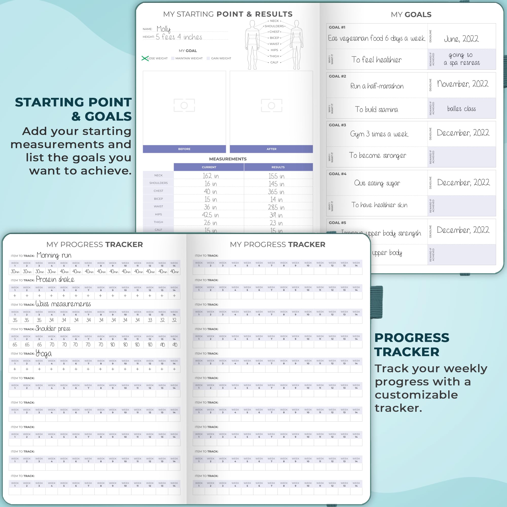 Clever Fox Fitness & Food Journal – Nutrition & Workout Planner for Women & Men – Diet & Gym Exercise Log Book with Calendars, Diet & Training Trackers - Undated, A5 Size, Hardcover (Grey)
