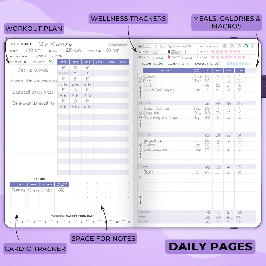 Clever Fox Fitness & Food Journal – Nutrition & Workout Planner for Women & Men – Diet & Gym Exercise Log Book with Calendars, Diet & Training Trackers - Undated, A5 Size, Hardcover (Grey)