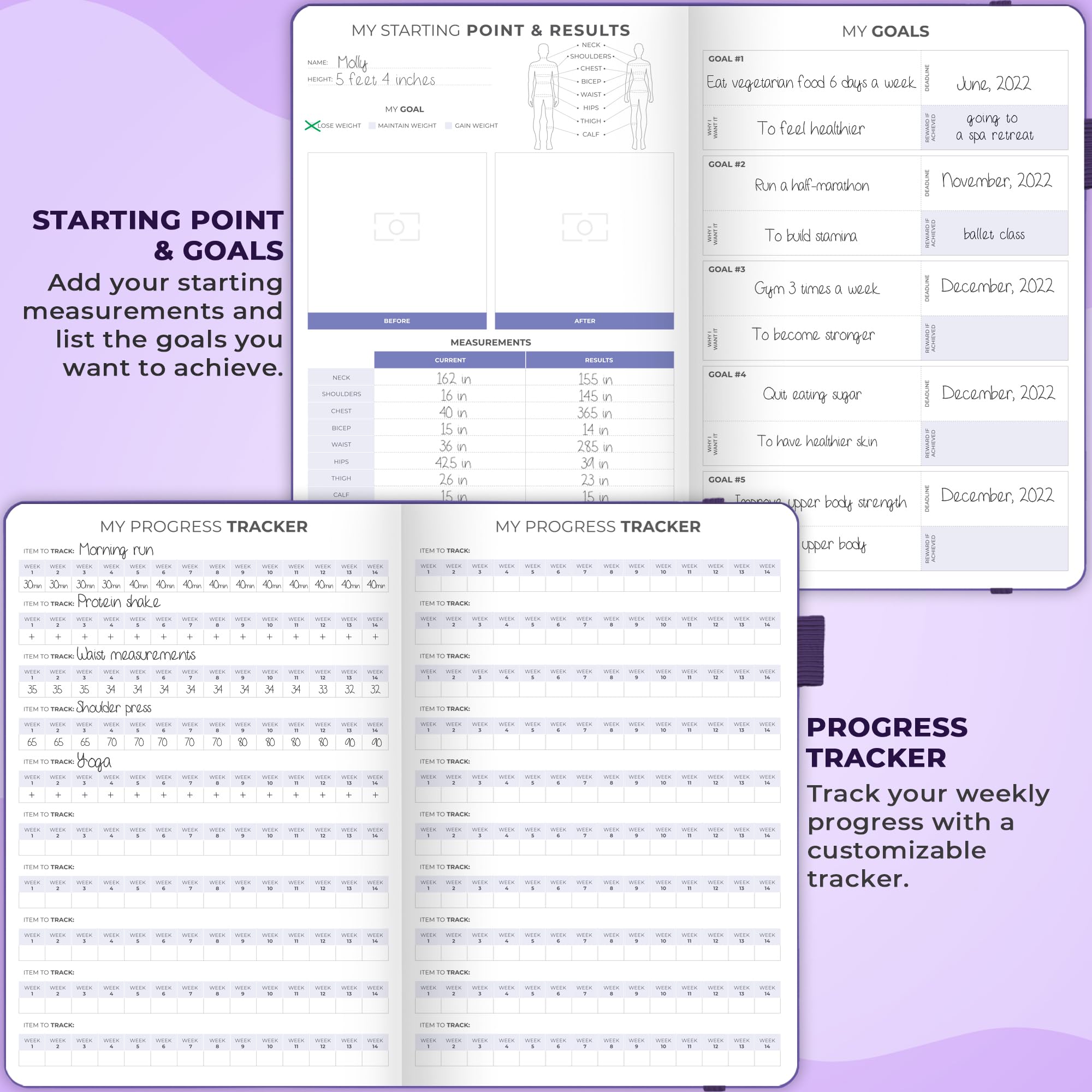 Clever Fox Fitness & Food Journal – Nutrition & Workout Planner for Women & Men – Diet & Gym Exercise Log Book with Calendars, Diet & Training Trackers - Undated, A5 Size, Hardcover (Grey)