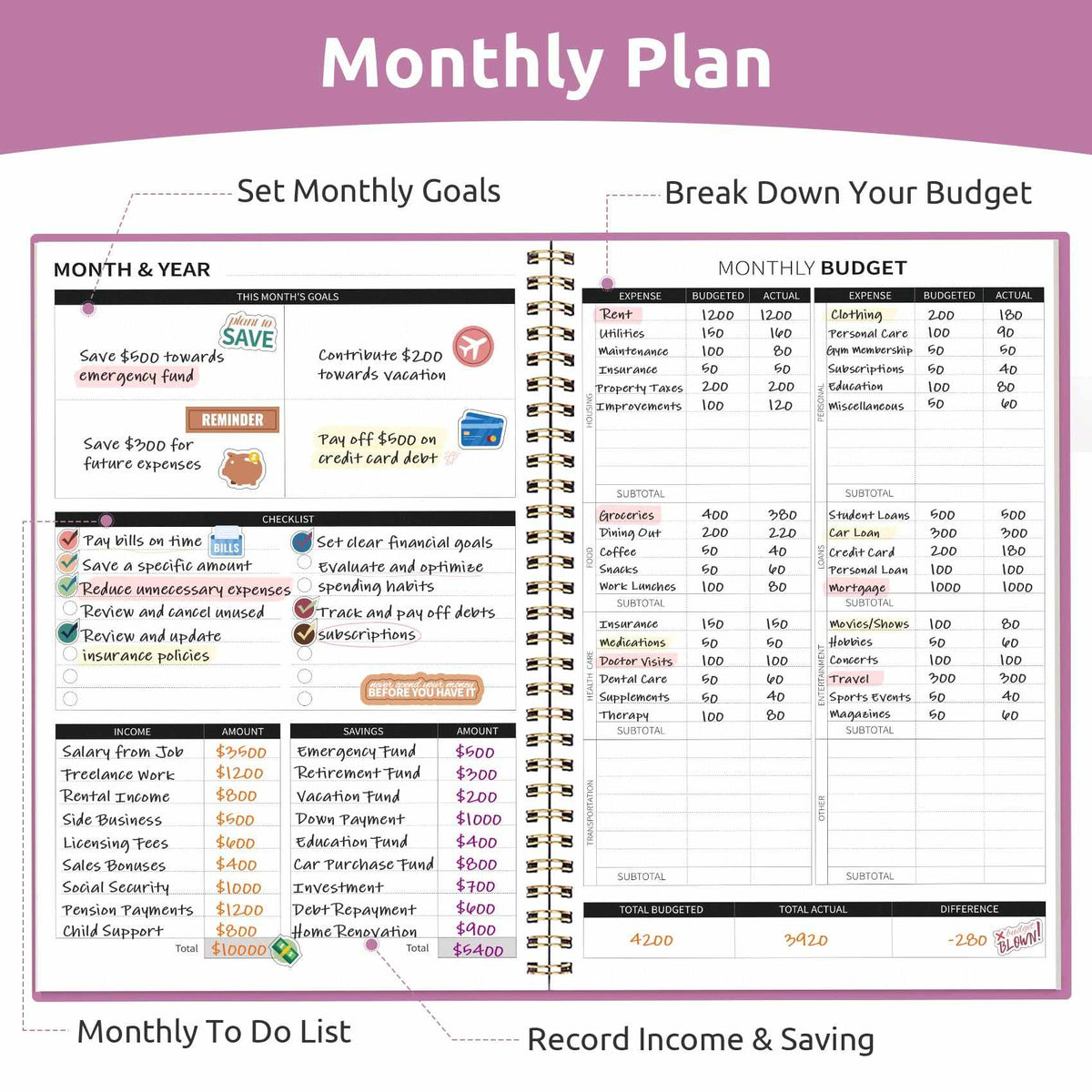 WELLTH HOUSE Budget Planner Expense Tracker Book - Wellth House