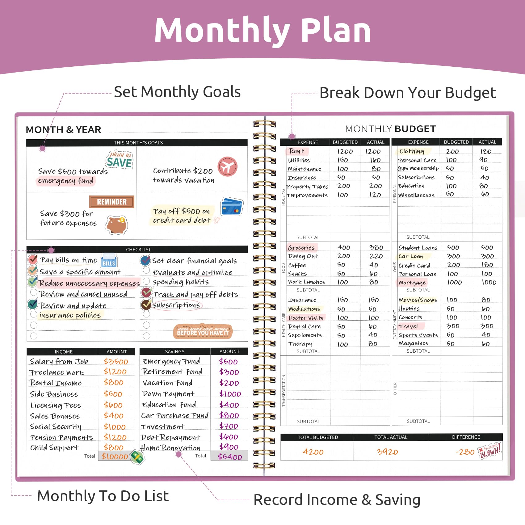 Budget Planner - Monthly Budget Book with Expense Tracker Notebook, Undated Bill Organizer & Finance Planner to Take Control of Your Money, Account Book to Manage Your Finances-Black