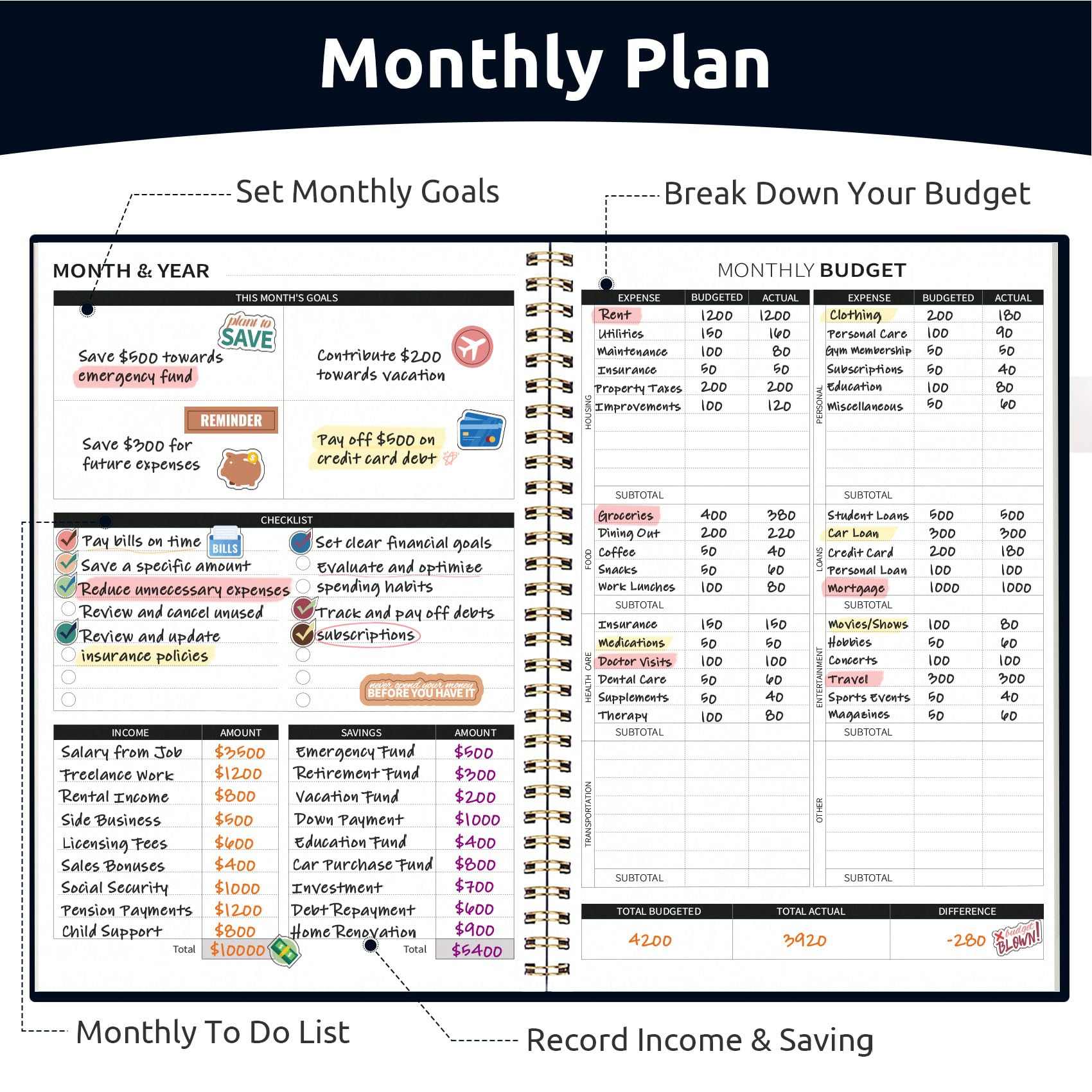 WELLTH HOUSE Budget Planner Expense Tracker Book - Wellth House