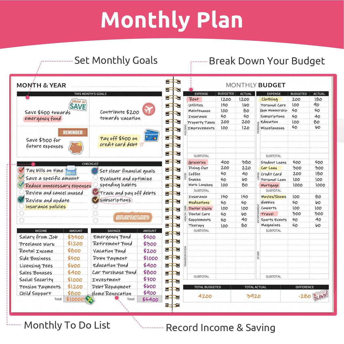 WELLTH HOUSE Budget Planner Expense Tracker Book - Wellth House