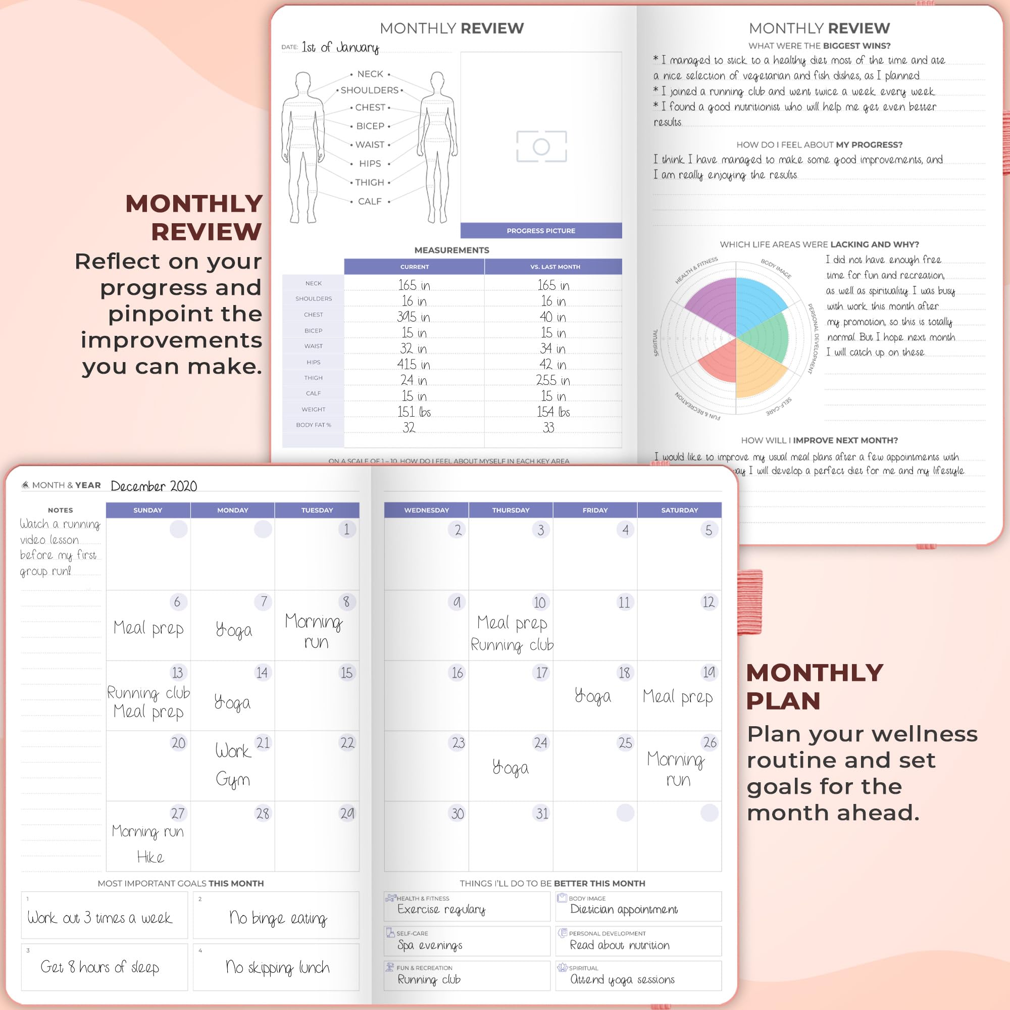 Clever Fox Fitness & Food Journal – Nutrition & Workout Planner for Women & Men – Diet & Gym Exercise Log Book with Calendars, Diet & Training Trackers - Undated, A5 Size, Hardcover (Grey)