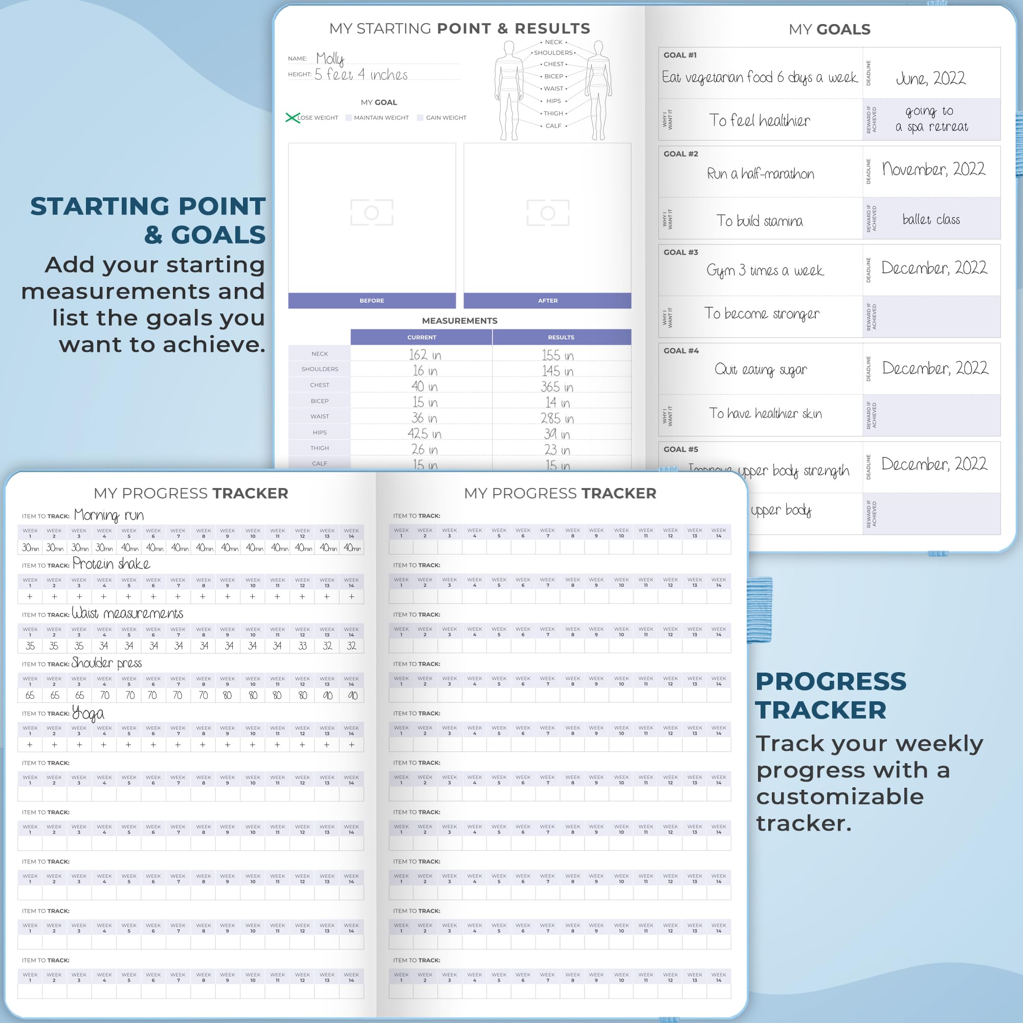 Clever Fox Fitness & Food Journal – Nutrition & Workout Planner for Women & Men – Diet & Gym Exercise Log Book with Calendars, Diet & Training Trackers - Undated, A5 Size, Hardcover (Grey)
