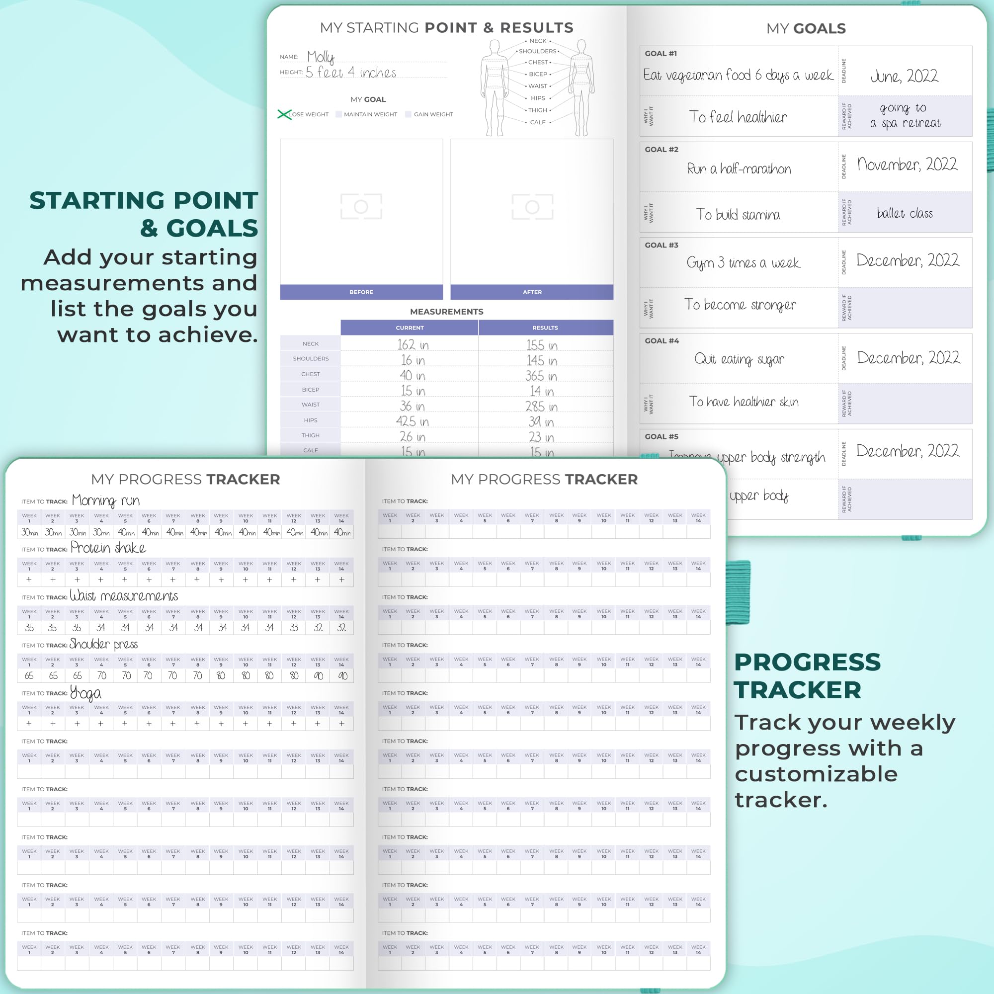 Clever Fox Fitness & Food Journal – Nutrition & Workout Planner for Women & Men – Diet & Gym Exercise Log Book with Calendars, Diet & Training Trackers - Undated, A5 Size, Hardcover (Grey)