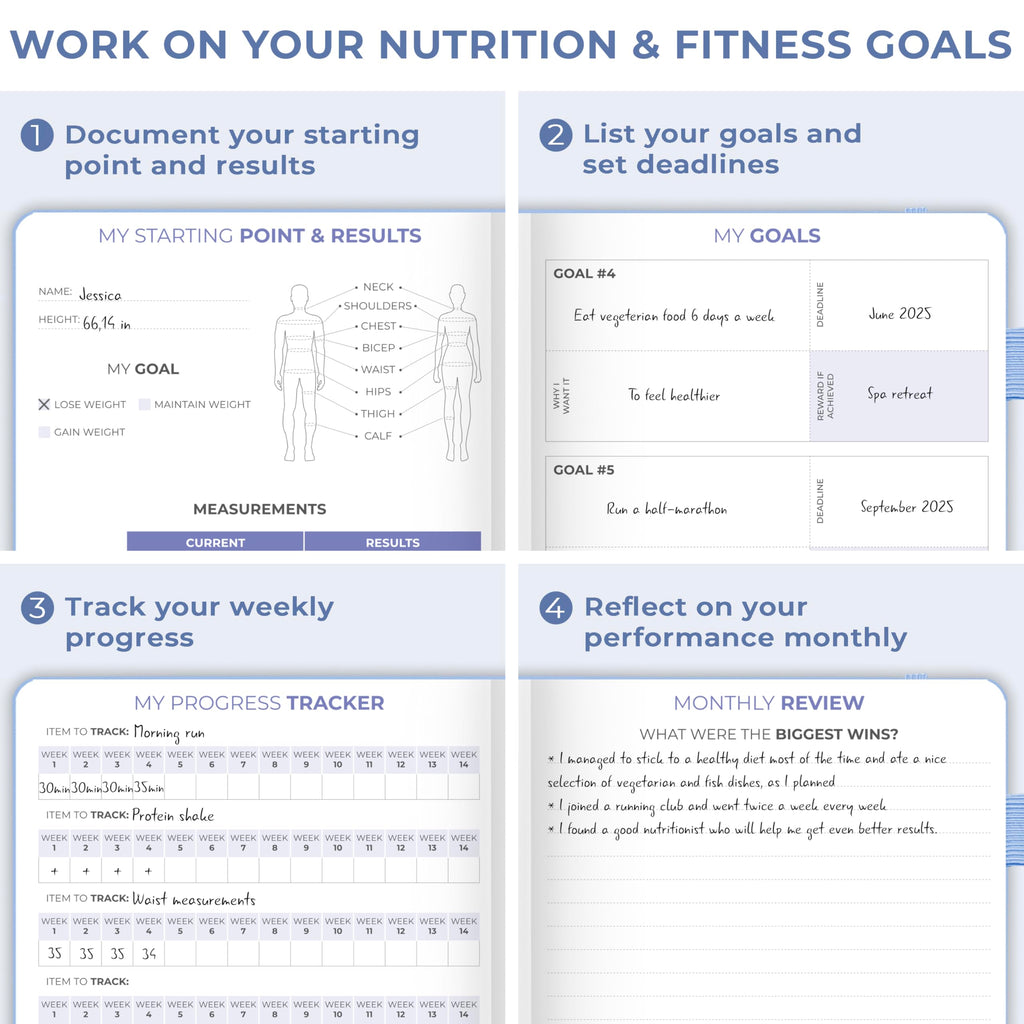 Clever Fox Fitness & Food Journal – Nutrition & Workout Planner for Women & Men – Diet & Gym Exercise Log Book with Calendars, Diet & Training Trackers - Undated, A5 Size, Hardcover (Grey)