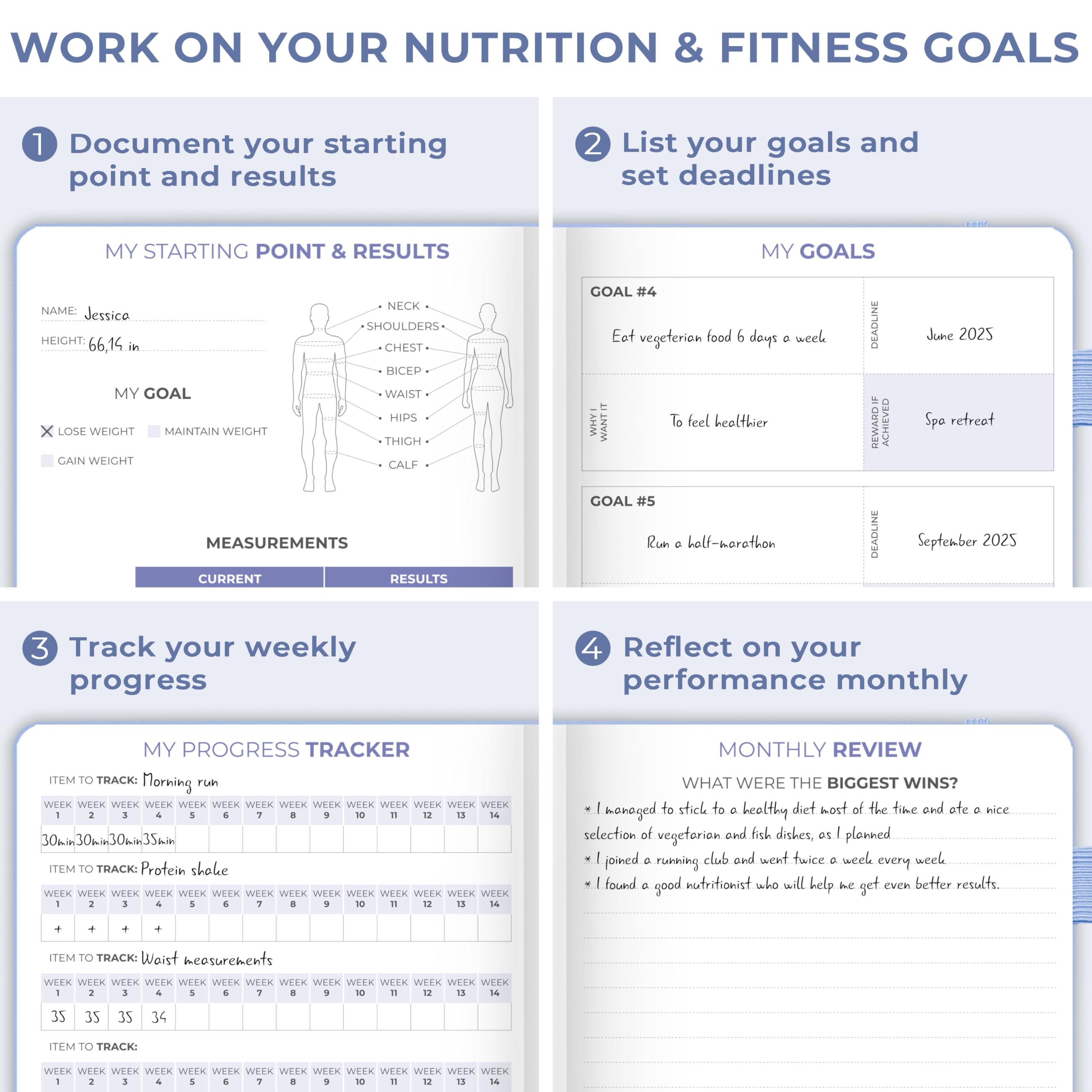 Clever Fox Fitness & Food Journal – Nutrition & Workout Planner for Women & Men – Diet & Gym Exercise Log Book with Calendars, Diet & Training Trackers - Undated, A5 Size, Hardcover (Grey)