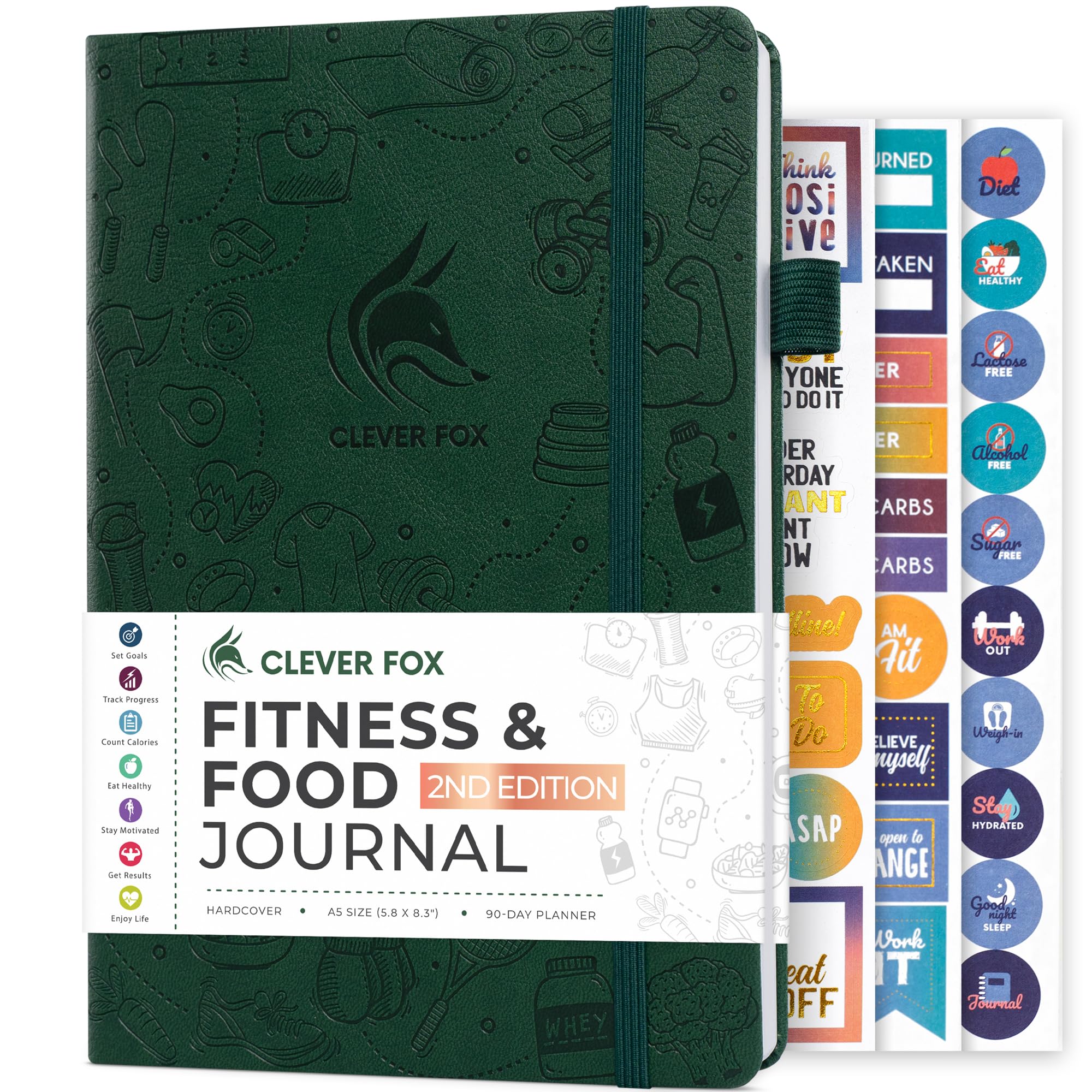 Clever Fox Fitness & Food Journal – Nutrition & Workout Planner for Women & Men – Diet & Gym Exercise Log Book with Calendars, Diet & Training Trackers - Undated, A5 Size, Hardcover (Grey)