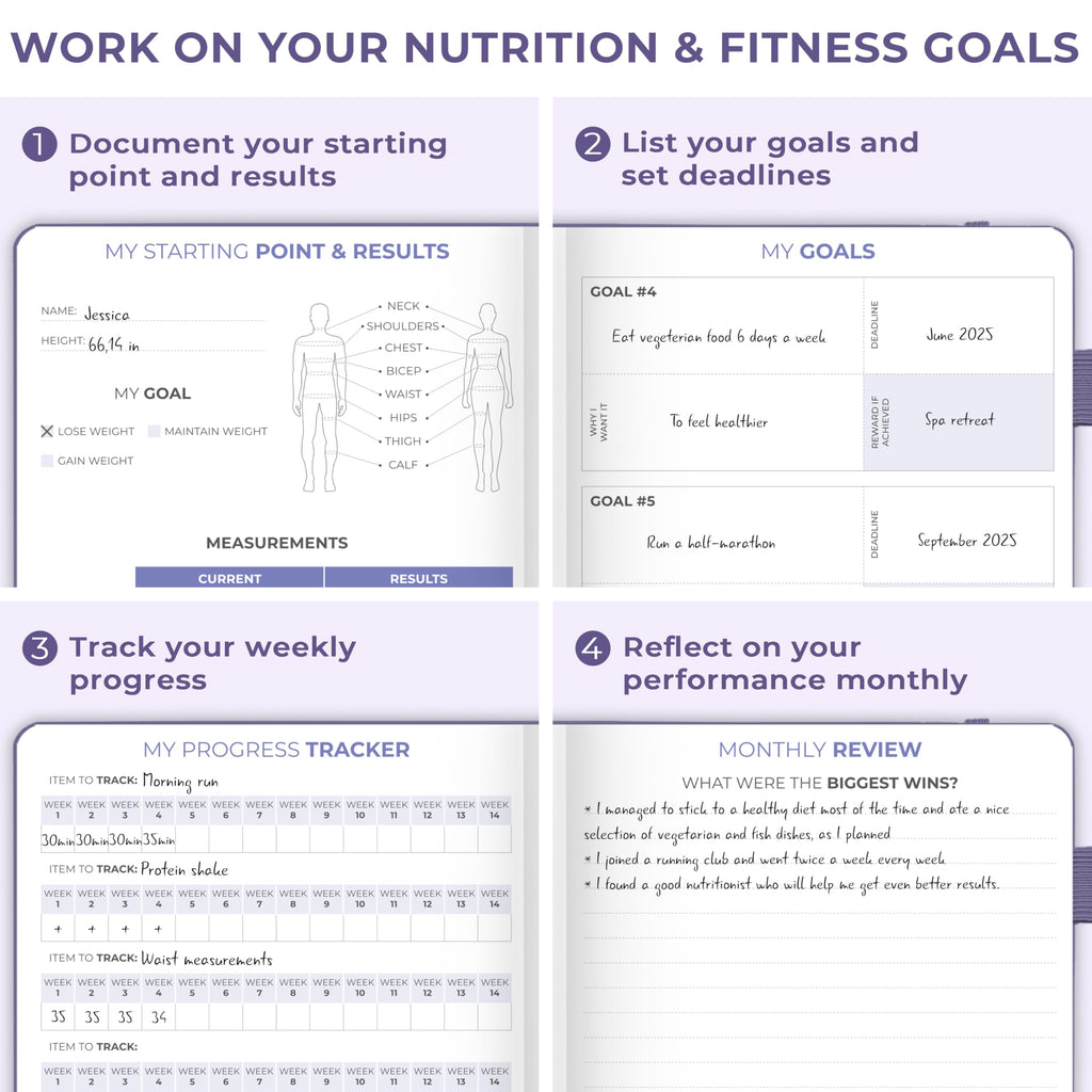 Clever Fox Fitness & Food Journal – Nutrition & Workout Planner for Women & Men – Diet & Gym Exercise Log Book with Calendars, Diet & Training Trackers - Undated, A5 Size, Hardcover (Grey)