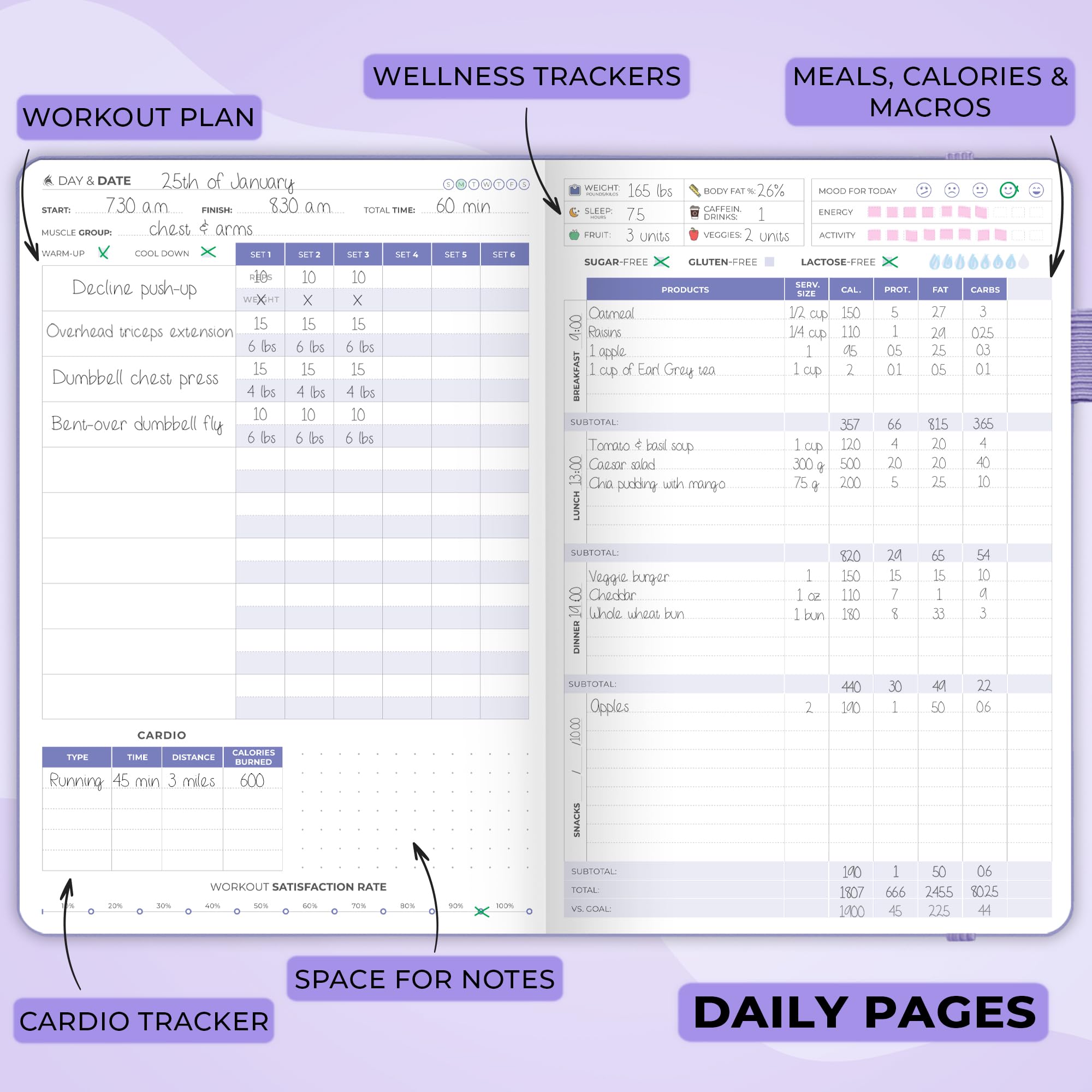 Clever Fox Fitness & Food Journal – Nutrition & Workout Planner for Women & Men – Diet & Gym Exercise Log Book with Calendars, Diet & Training Trackers - Undated, A5 Size, Hardcover (Grey)