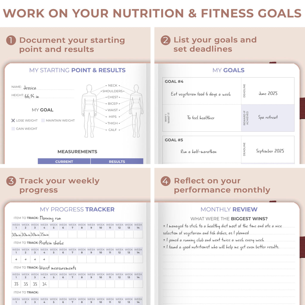 Clever Fox Fitness & Food Journal – Nutrition & Workout Planner for Women & Men – Diet & Gym Exercise Log Book with Calendars, Diet & Training Trackers - Undated, A5 Size, Hardcover (Grey)