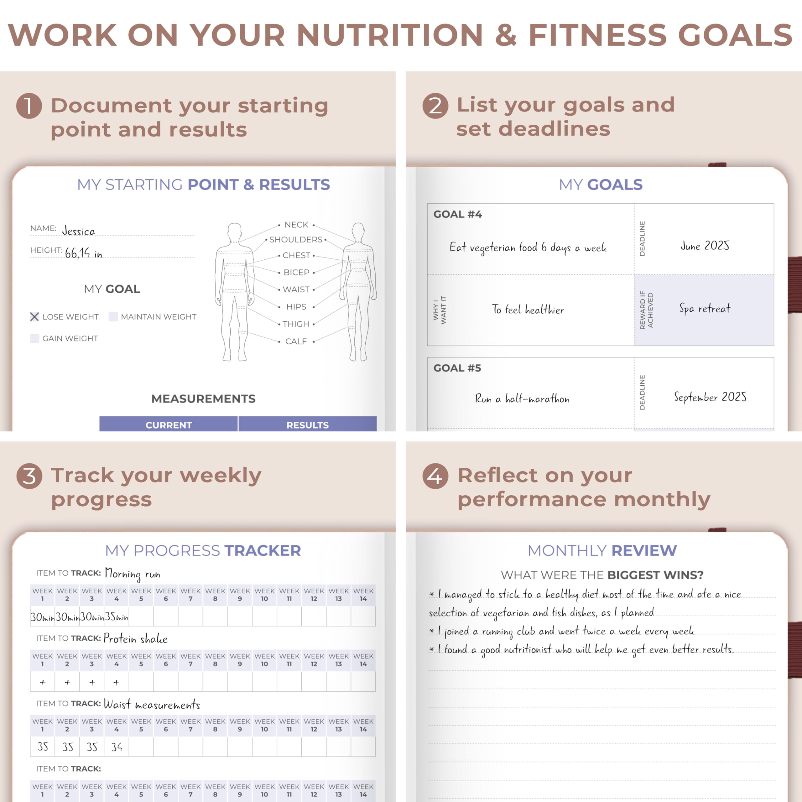 Clever Fox Fitness & Food Journal – Nutrition & Workout Planner for Women & Men – Diet & Gym Exercise Log Book with Calendars, Diet & Training Trackers - Undated, A5 Size, Hardcover (Grey)
