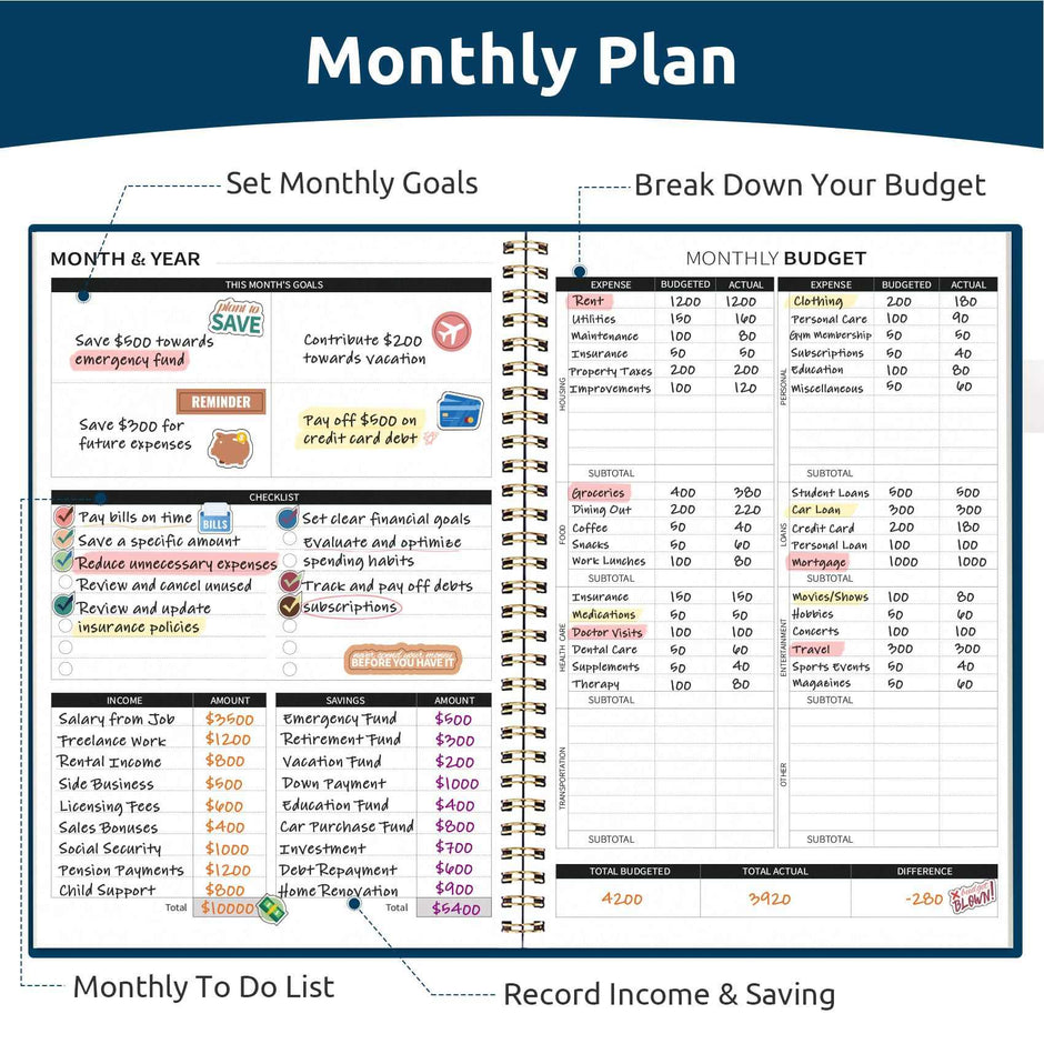 WELLTH HOUSE Budget Planner Expense Tracker Book - Wellth House