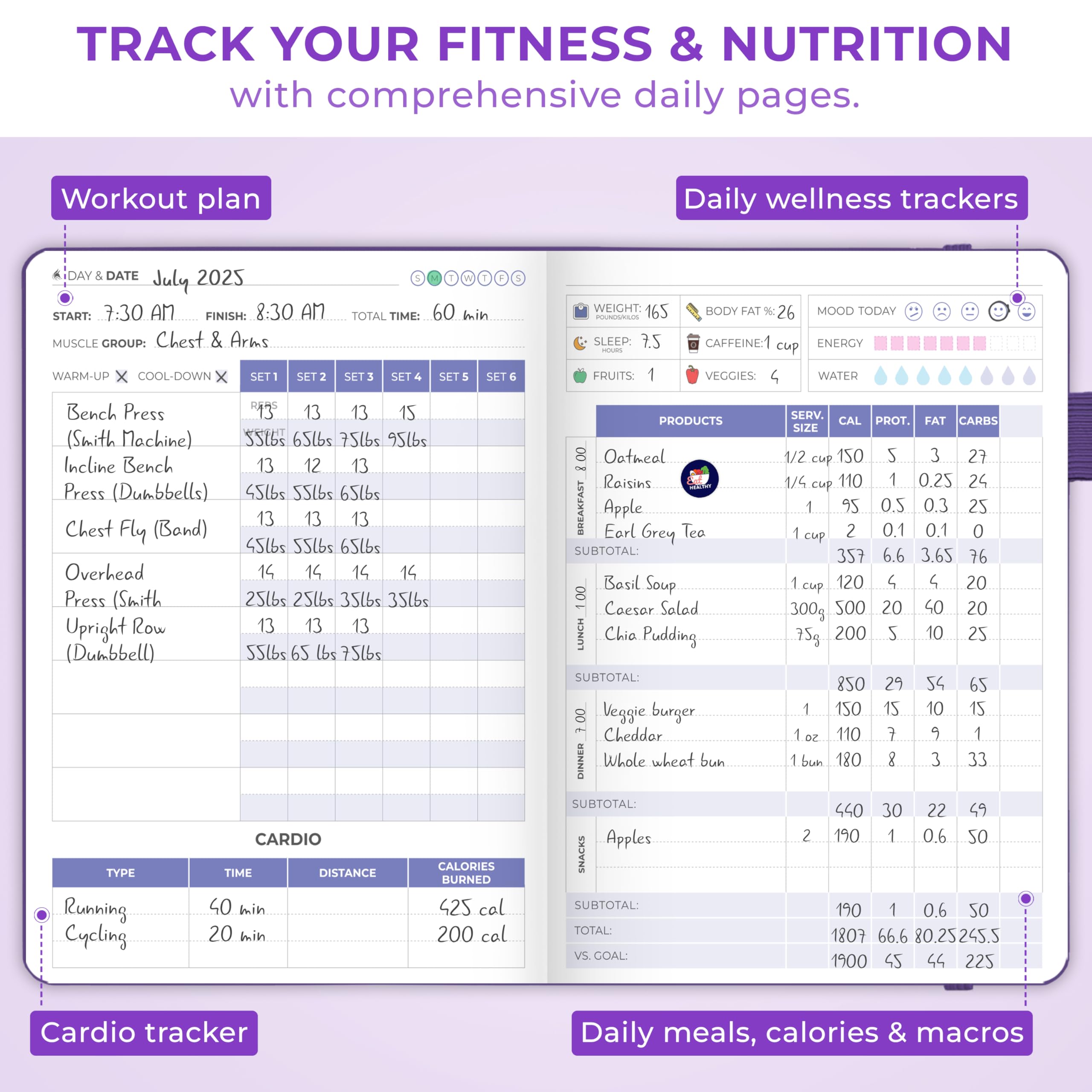 Clever Fox Fitness & Food Journal – Nutrition & Workout Planner for Women & Men – Diet & Gym Exercise Log Book with Calendars, Diet & Training Trackers - Undated, A5 Size, Hardcover (Grey)