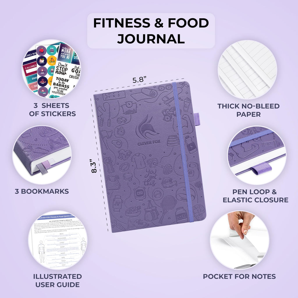 Clever Fox Fitness & Food Journal – Nutrition & Workout Planner for Women & Men – Diet & Gym Exercise Log Book with Calendars, Diet & Training Trackers - Undated, A5 Size, Hardcover (Grey)