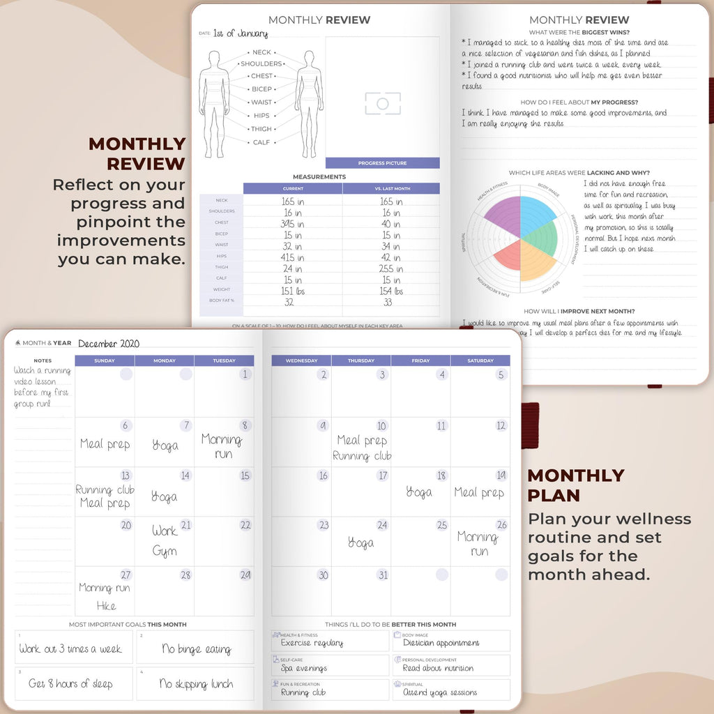 Clever Fox Fitness & Food Journal – Nutrition & Workout Planner for Women & Men – Diet & Gym Exercise Log Book with Calendars, Diet & Training Trackers - Undated, A5 Size, Hardcover (Grey)