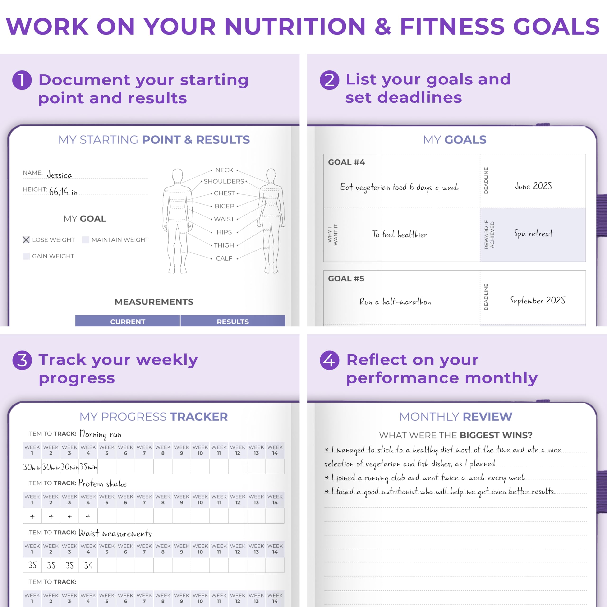 Clever Fox Fitness & Food Journal – Nutrition & Workout Planner for Women & Men – Diet & Gym Exercise Log Book with Calendars, Diet & Training Trackers - Undated, A5 Size, Hardcover (Grey)