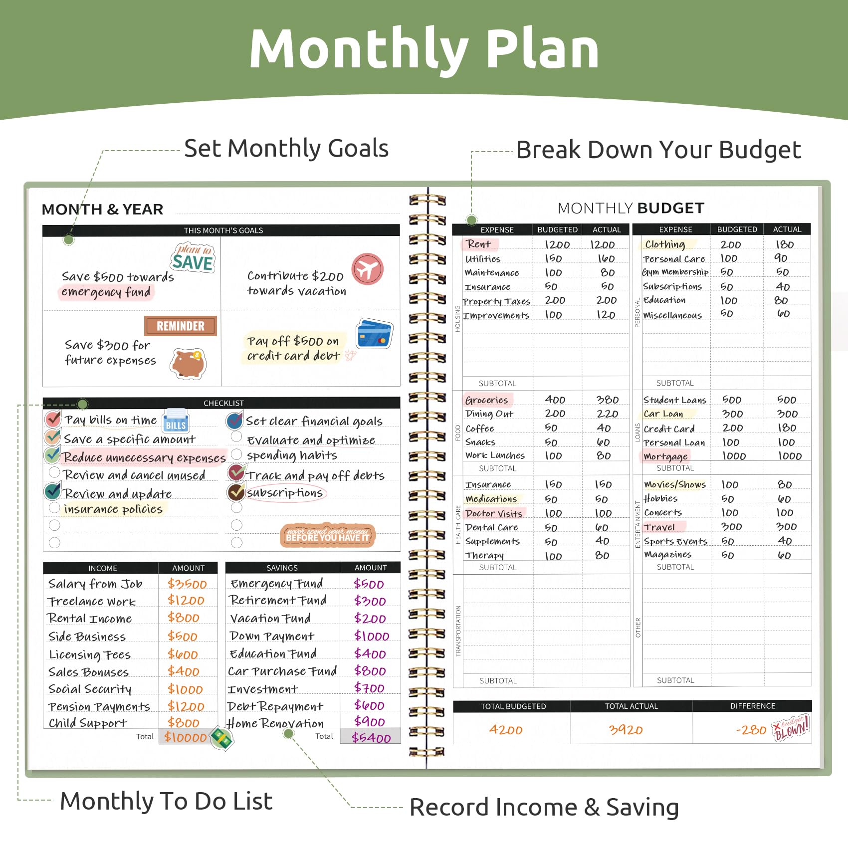 Budget Planner - Monthly Budget Book with Expense Tracker Notebook, Undated Bill Organizer & Finance Planner to Take Control of Your Money, Account Book to Manage Your Finances-Black