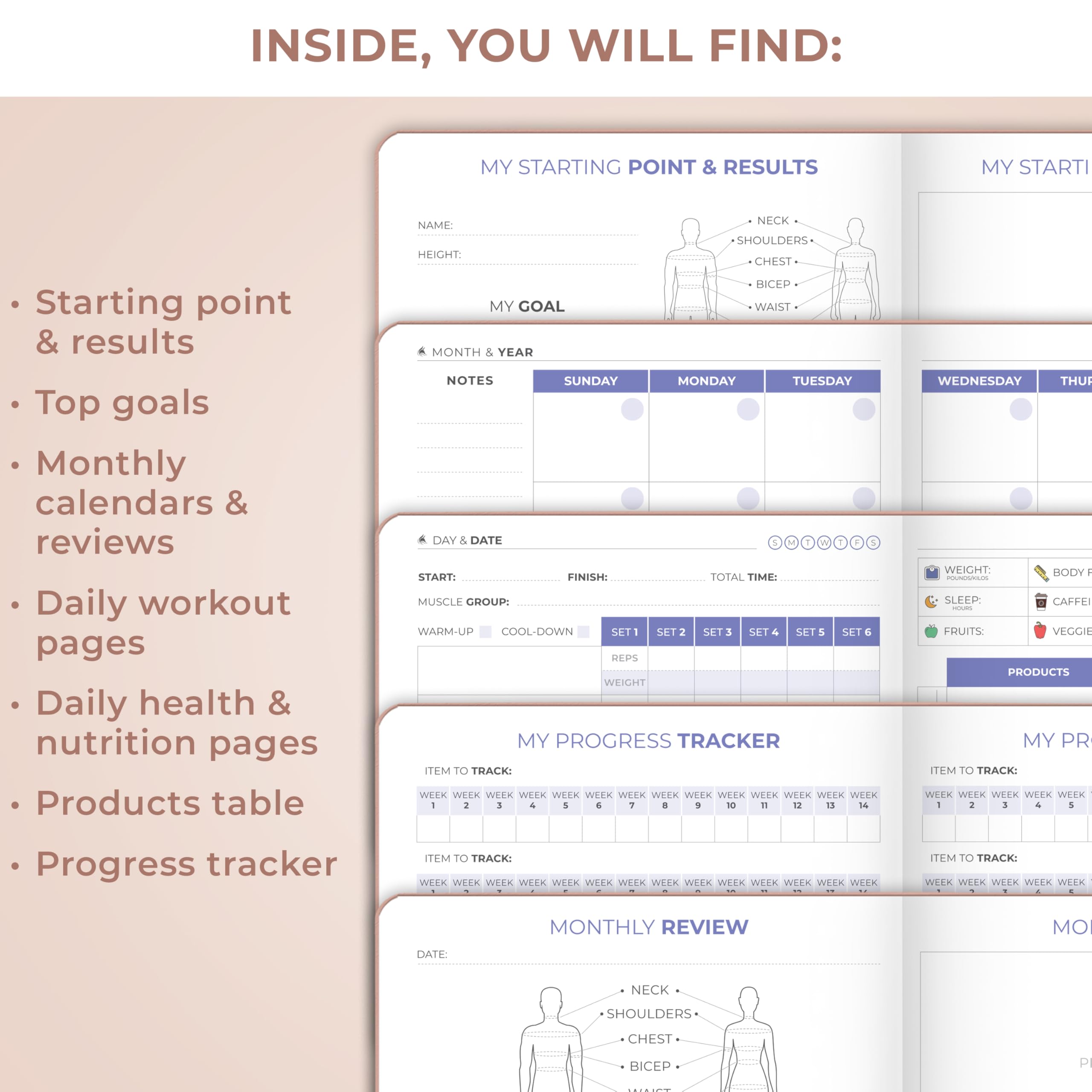 Clever Fox Fitness & Food Journal – Nutrition & Workout Planner for Women & Men – Diet & Gym Exercise Log Book with Calendars, Diet & Training Trackers - Undated, A5 Size, Hardcover (Grey)