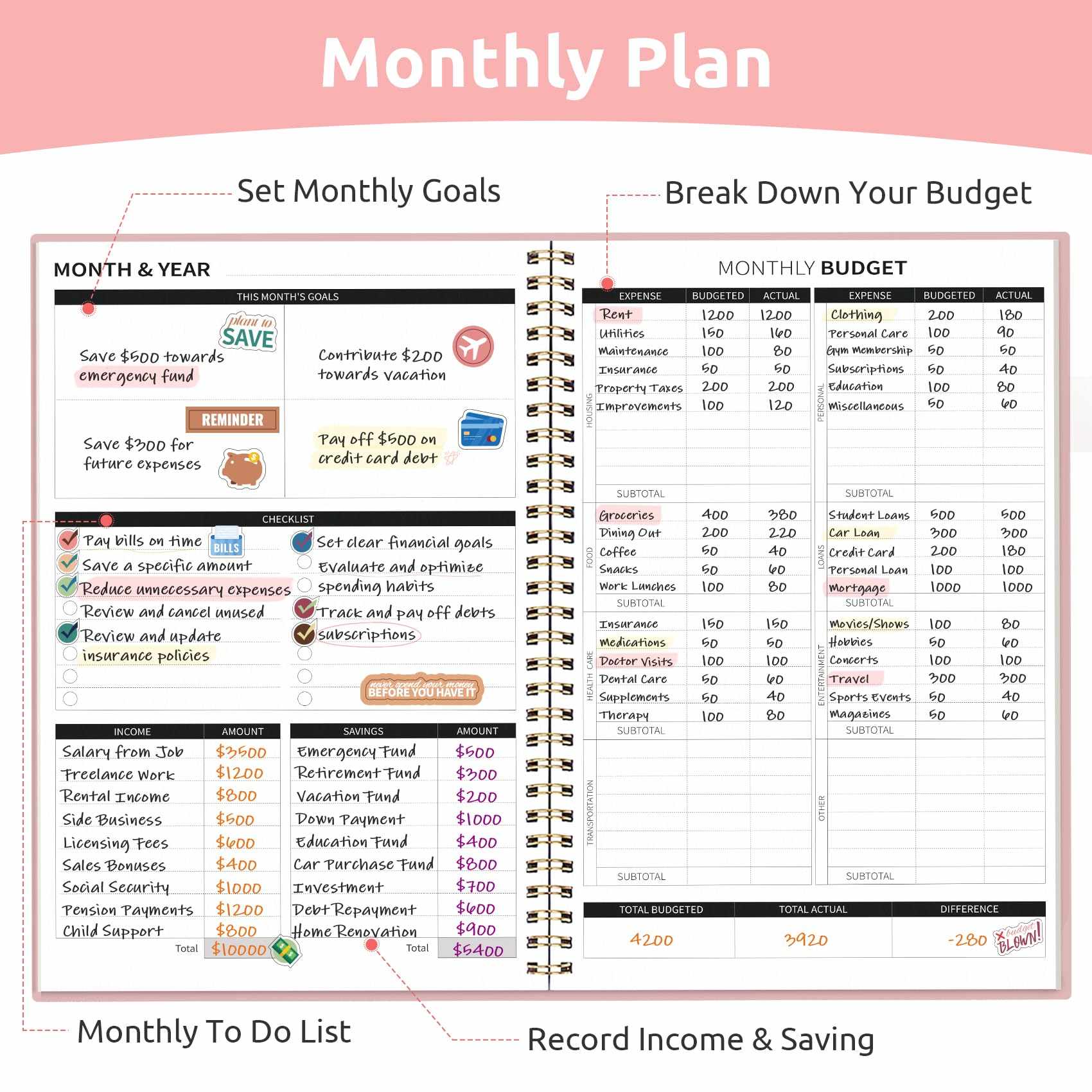 WELLTH HOUSE Budget Planner Expense Tracker Book - Wellth House