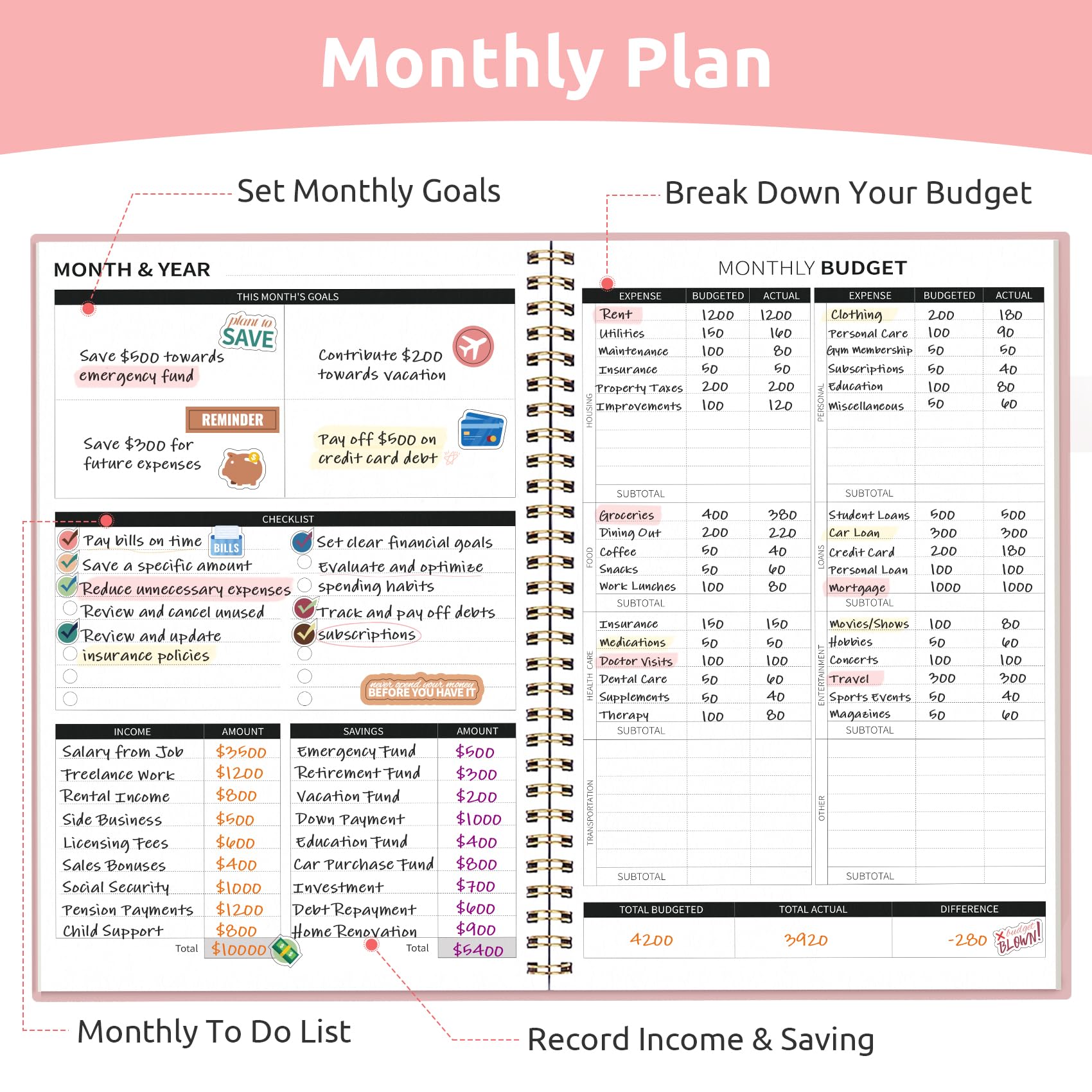 Budget Planner - Monthly Budget Book with Expense Tracker Notebook, Undated Bill Organizer & Finance Planner to Take Control of Your Money, Account Book to Manage Your Finances-Black