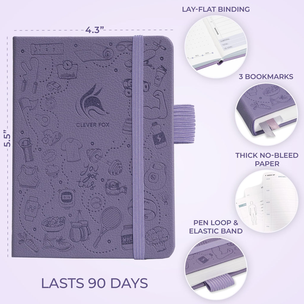 Clever Fox Fitness & Food Journal – Nutrition & Workout Planner for Women & Men – Diet & Gym Exercise Log Book with Calendars, Diet & Training Trackers - Undated, A5 Size, Hardcover (Grey)