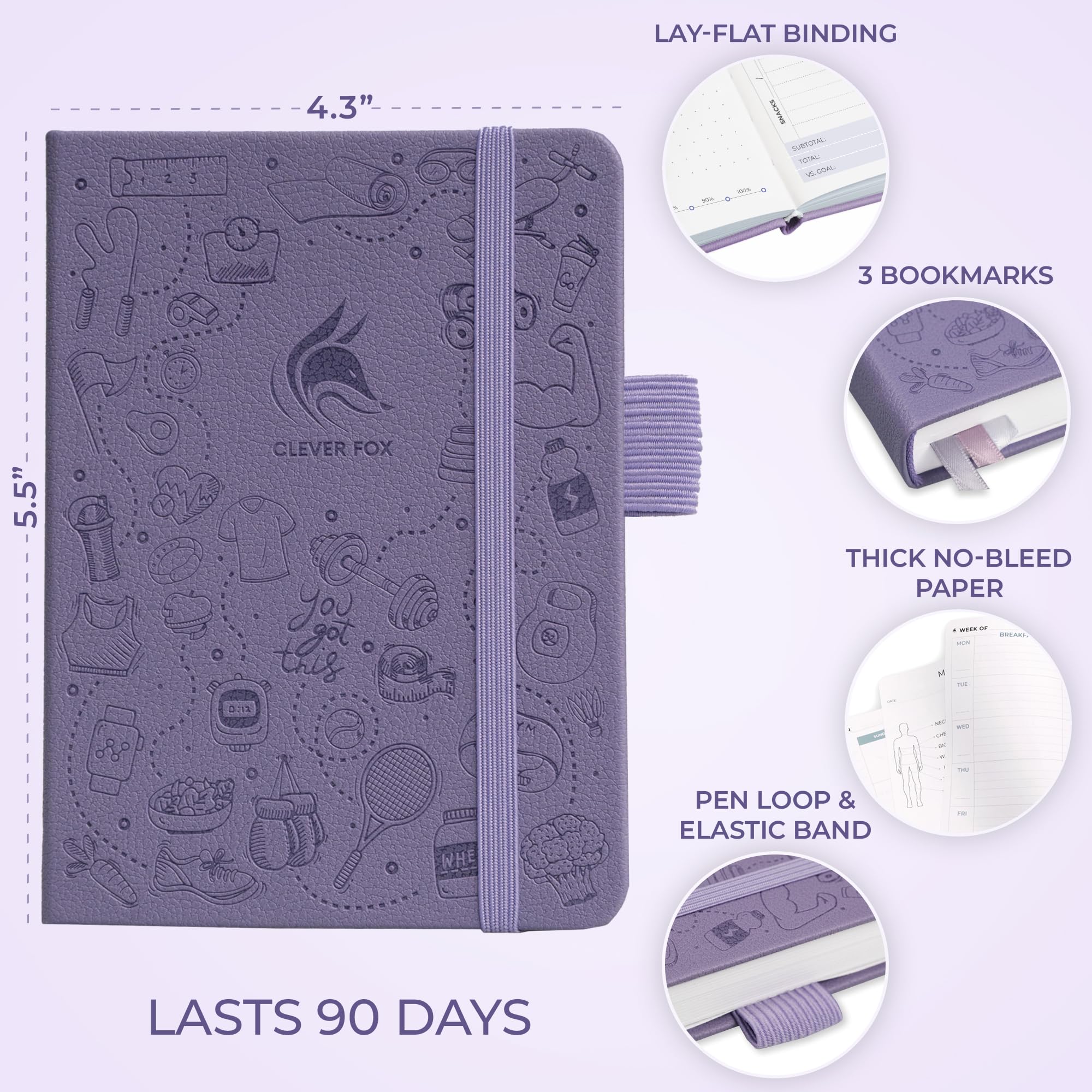Clever Fox Fitness & Food Journal – Nutrition & Workout Planner for Women & Men – Diet & Gym Exercise Log Book with Calendars, Diet & Training Trackers - Undated, A5 Size, Hardcover (Grey)