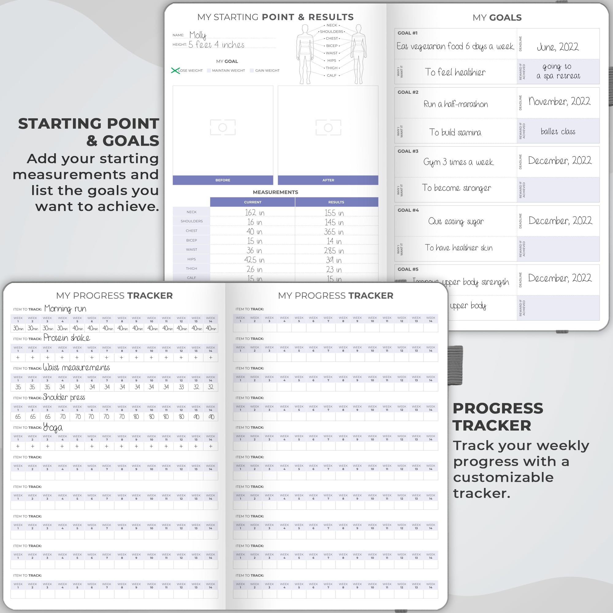 Clever Fox Fitness & Food Journal – Nutrition & Workout Planner for Women & Men – Diet & Gym Exercise Log Book with Calendars, Diet & Training Trackers - Undated, A5 Size, Hardcover (Grey)