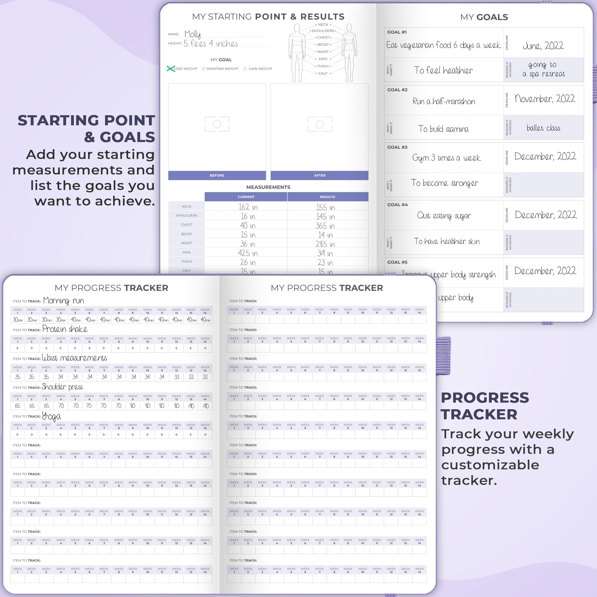 Clever Fox Fitness & Food Journal – Nutrition & Workout Planner for Women & Men – Diet & Gym Exercise Log Book with Calendars, Diet & Training Trackers - Undated, A5 Size, Hardcover (Grey)