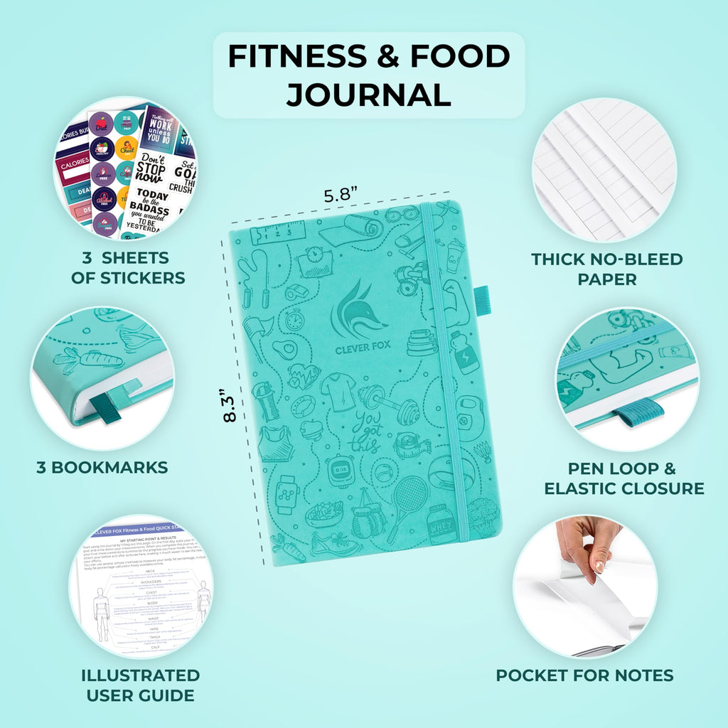Clever Fox Fitness & Food Journal – Nutrition & Workout Planner for Women & Men – Diet & Gym Exercise Log Book with Calendars, Diet & Training Trackers - Undated, A5 Size, Hardcover (Grey)