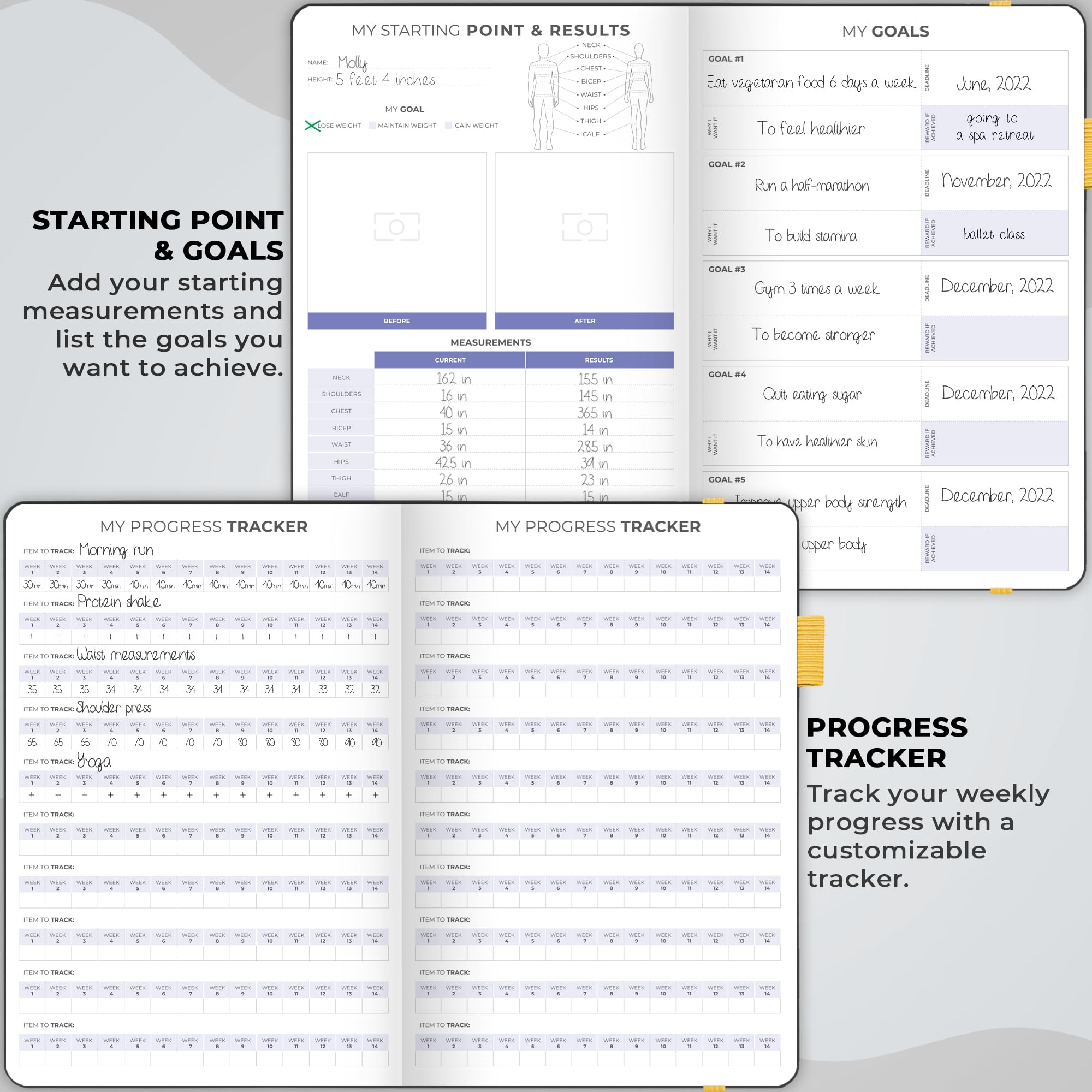 Clever Fox Fitness & Food Journal – Nutrition & Workout Planner for Women & Men – Diet & Gym Exercise Log Book with Calendars, Diet & Training Trackers - Undated, A5 Size, Hardcover (Grey)