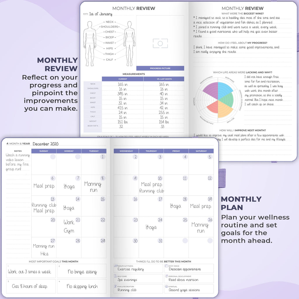 Clever Fox Fitness & Food Journal – Nutrition & Workout Planner for Women & Men – Diet & Gym Exercise Log Book with Calendars, Diet & Training Trackers - Undated, A5 Size, Hardcover (Grey)